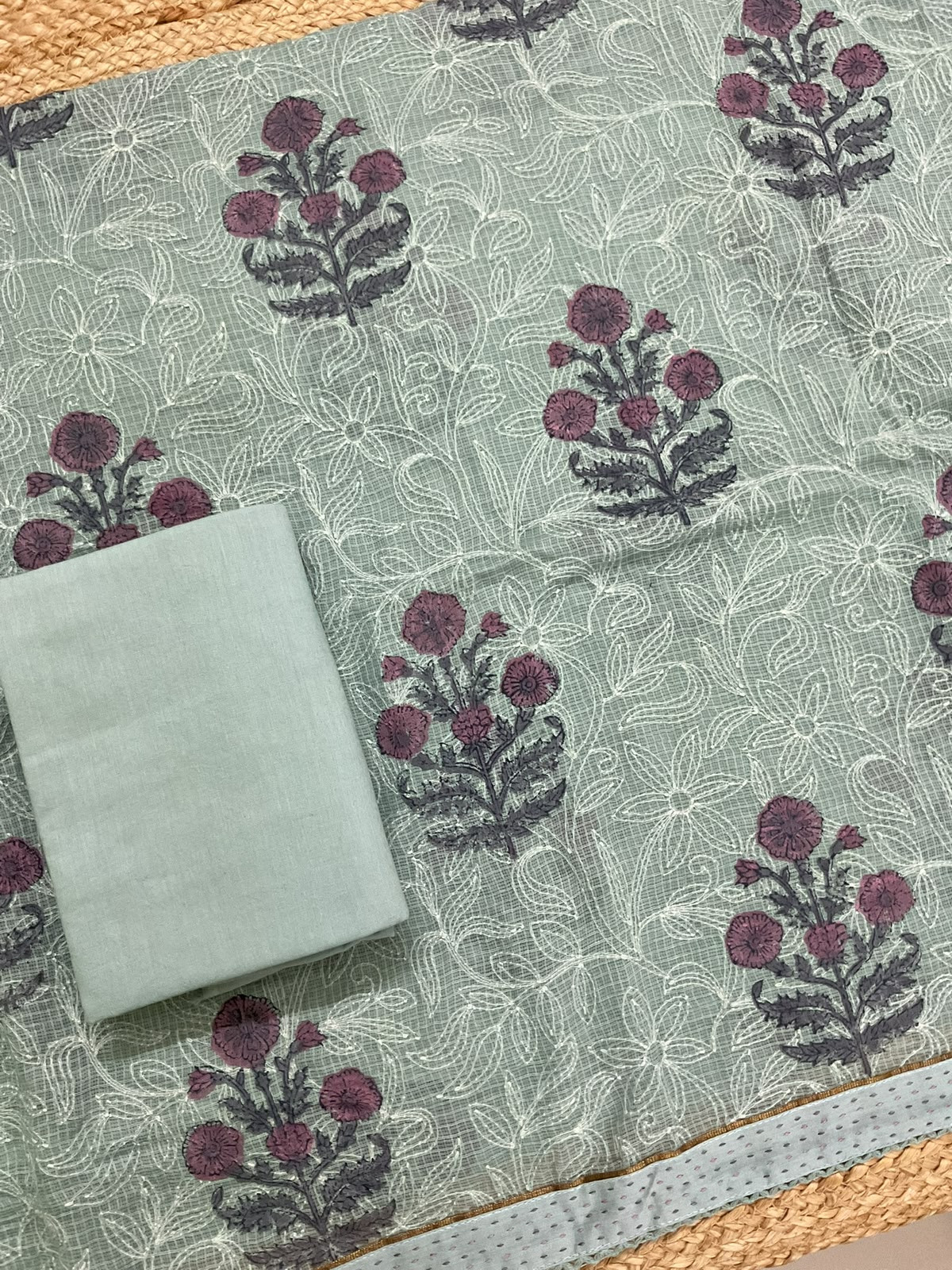 Pure Fine Kota Cotton Printed Tepchi Work Suit - Green