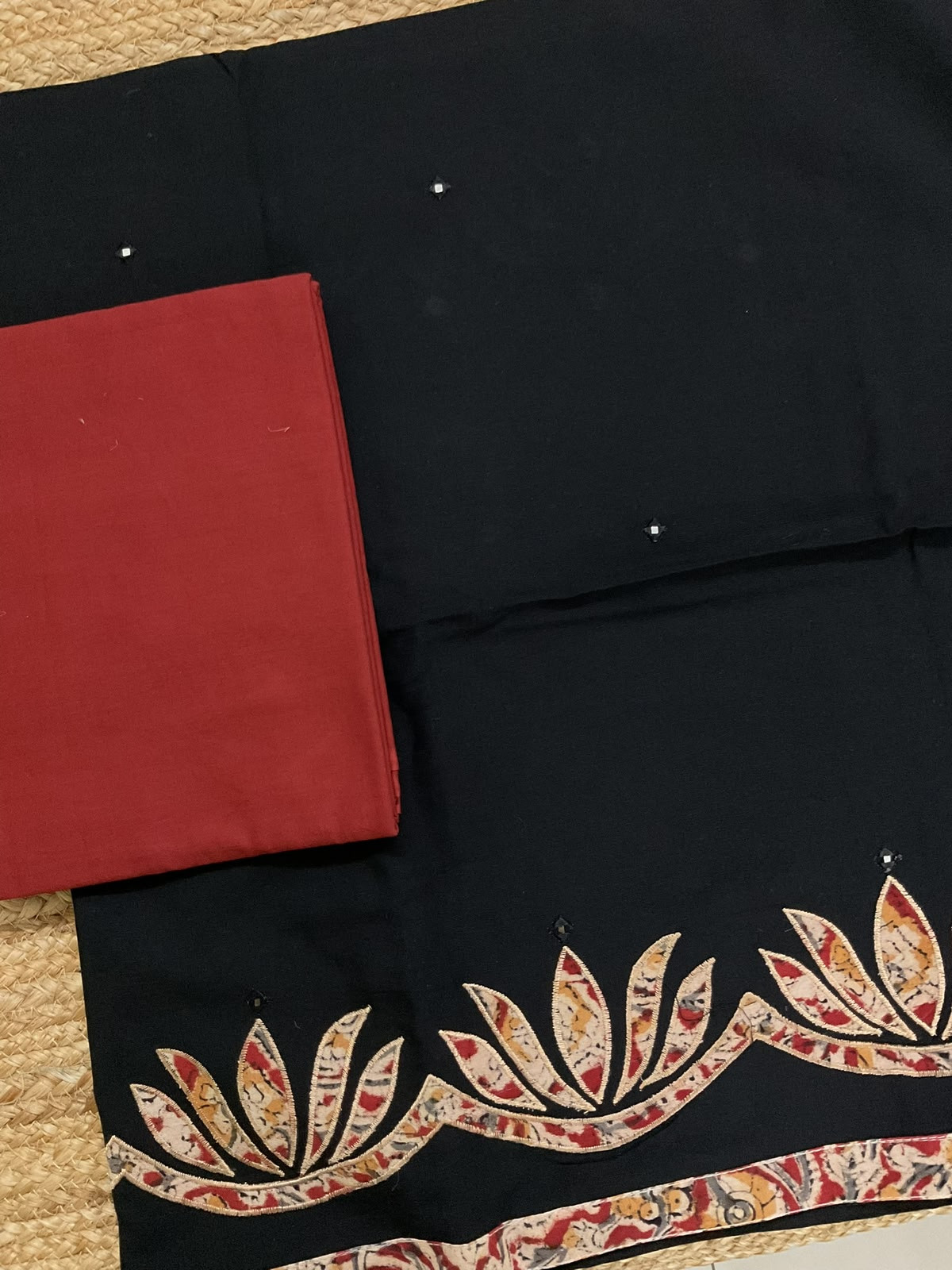 Pure Cotton Printed Embroidered Suit - Black