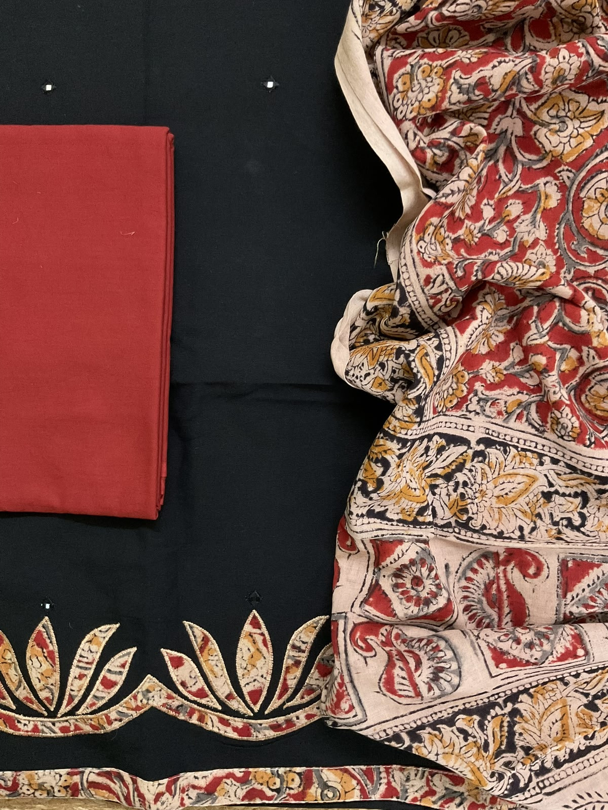 Pure Cotton Printed Embroidered Suit - Black