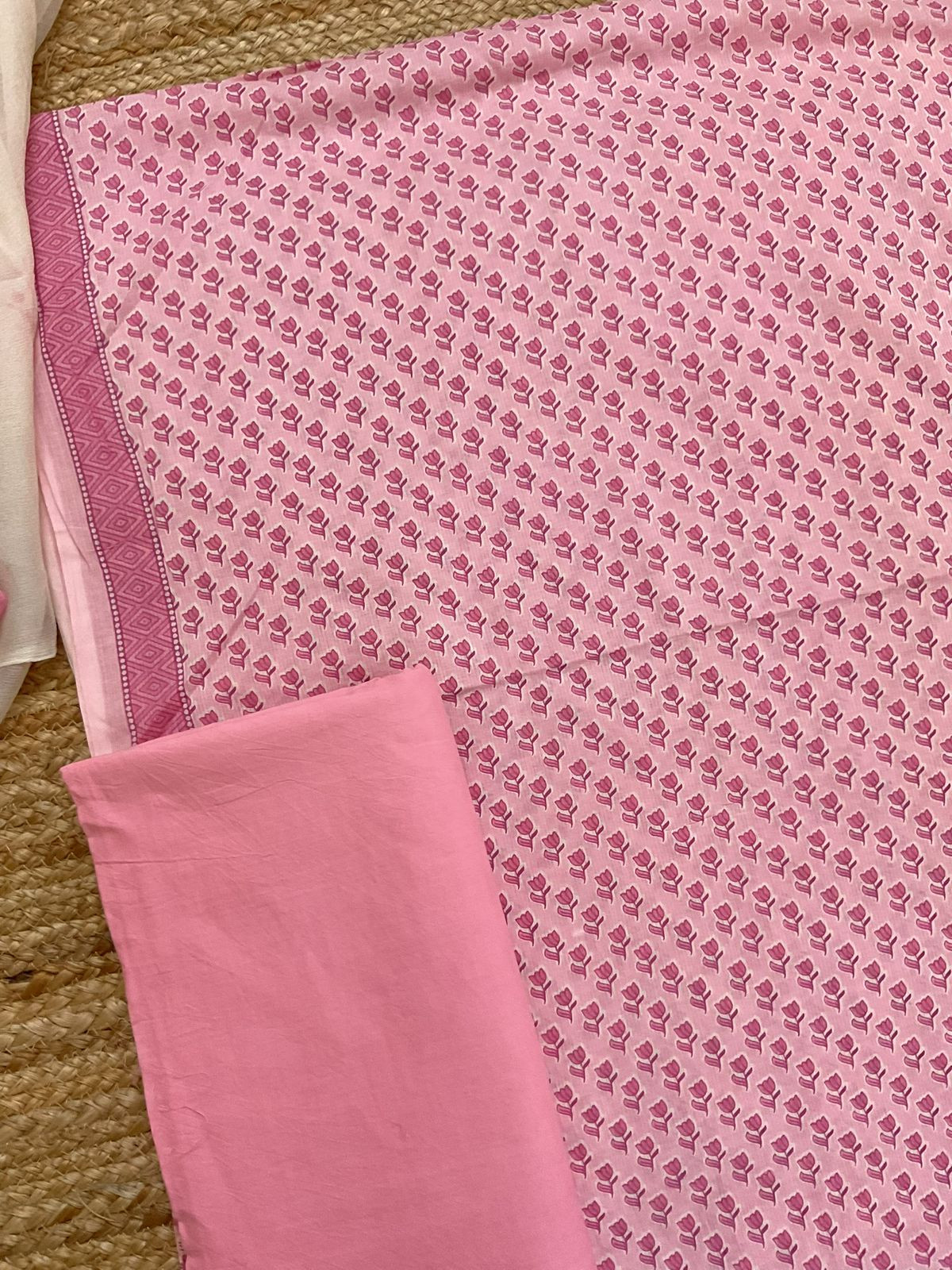 Pure Mul Cotton Printed Self Weaved Suit - Pink