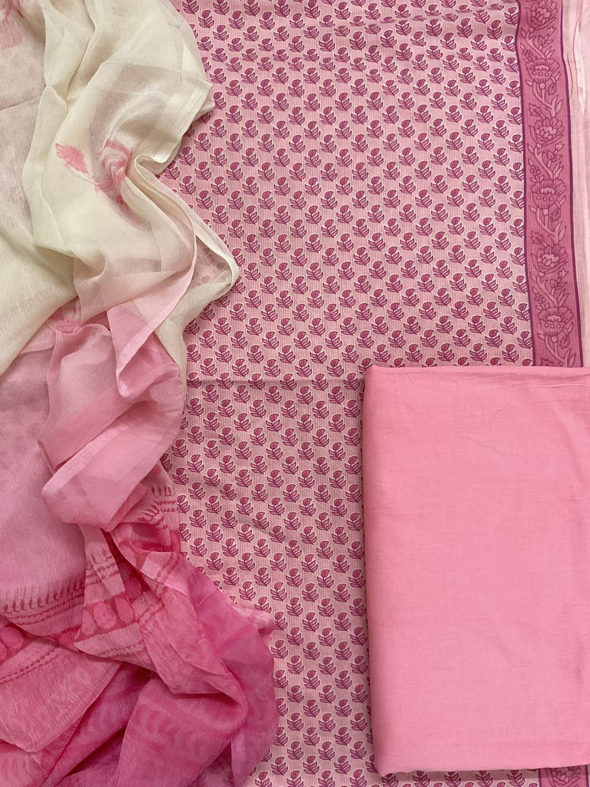 Pure Mul Cotton Printed Self Weaved Suit - Pink