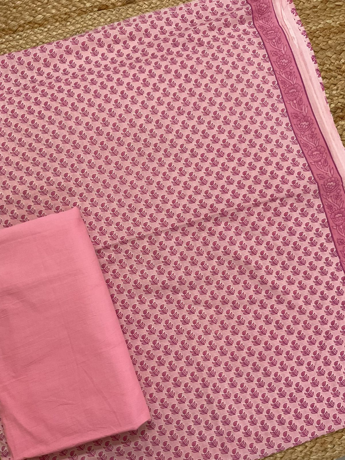 Pure Mul Cotton Printed Self Weaved Suit - Pink