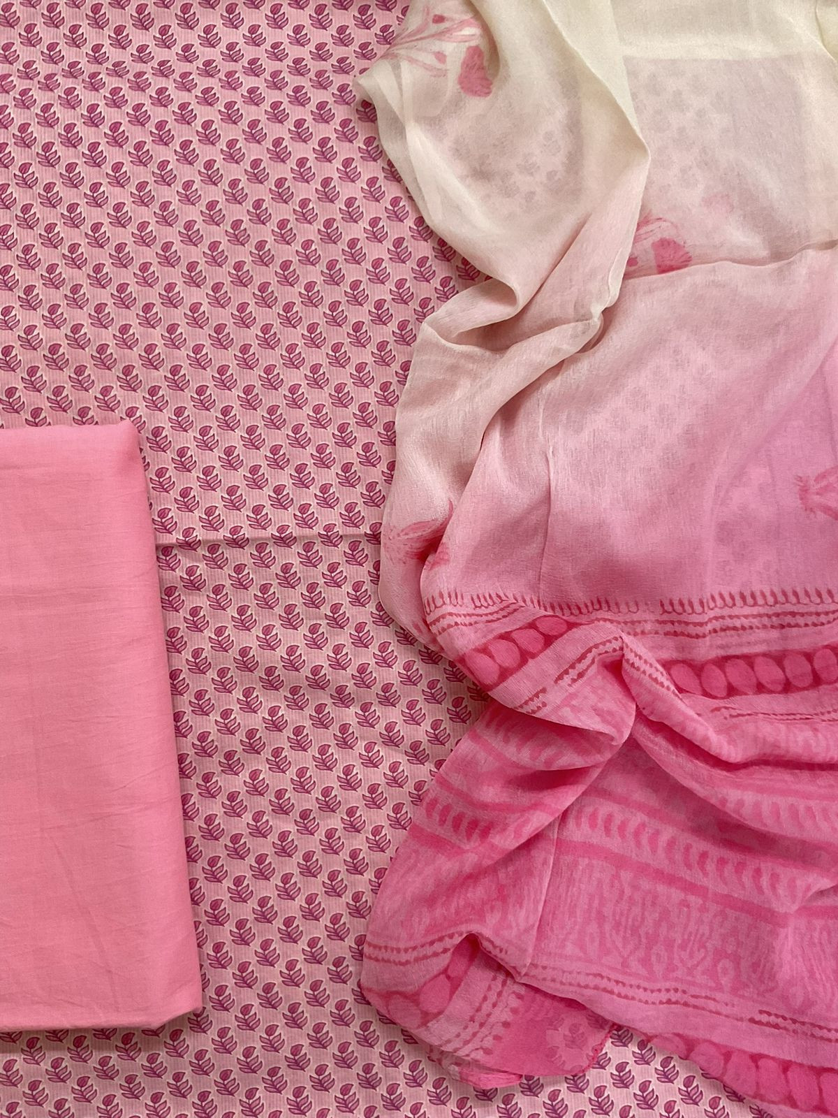 Pure Mul Cotton Printed Self Weaved Suit - Pink