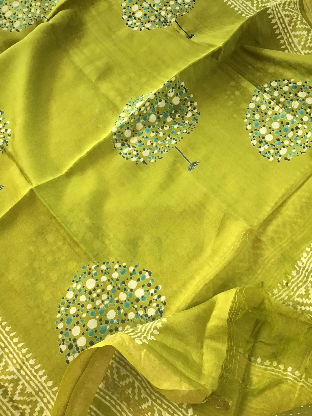 Pure Hakoba Cotton Printed Embroidered Suit - Green