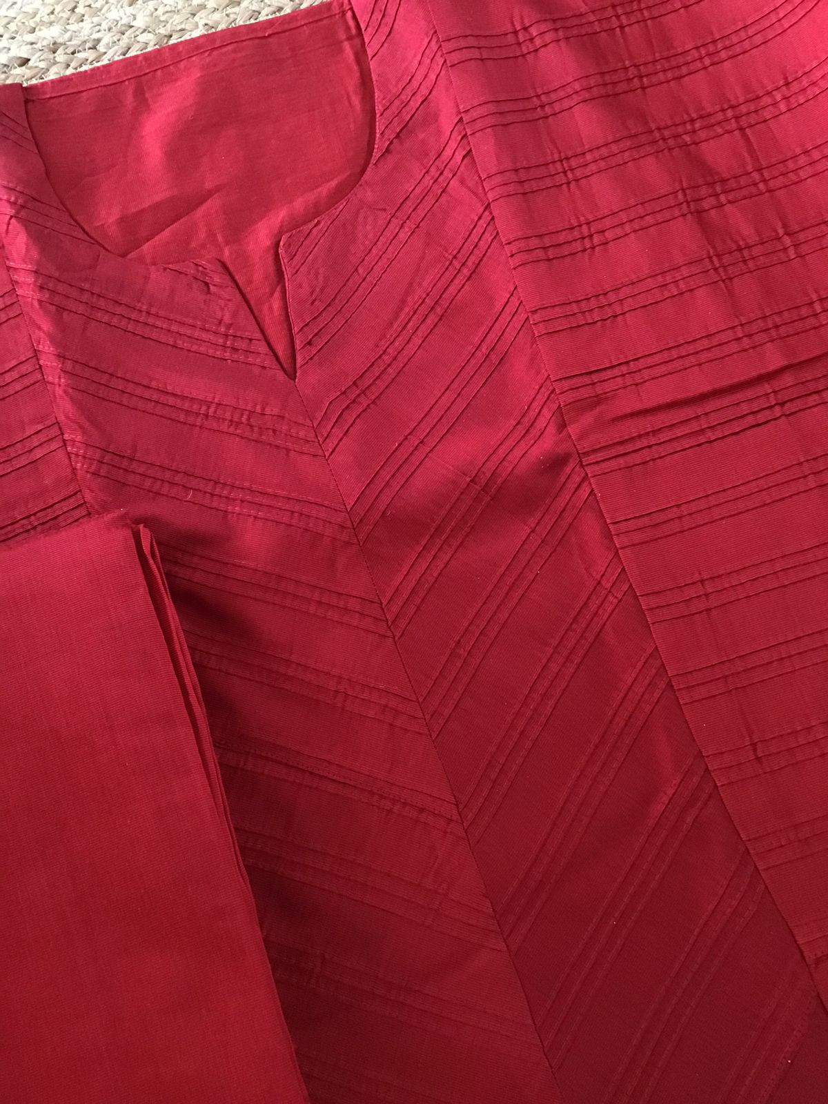 Pure Cotton Silk Printed Embroidered Suit - Red