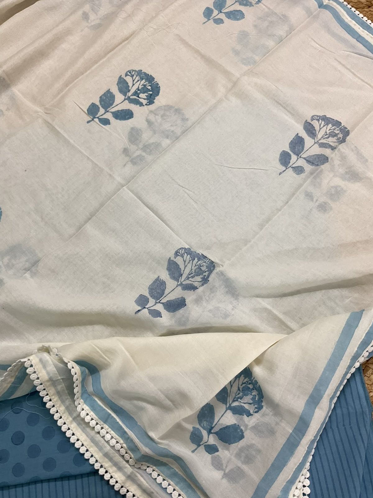 Pure Fine Cotton Printed Suit - Blue