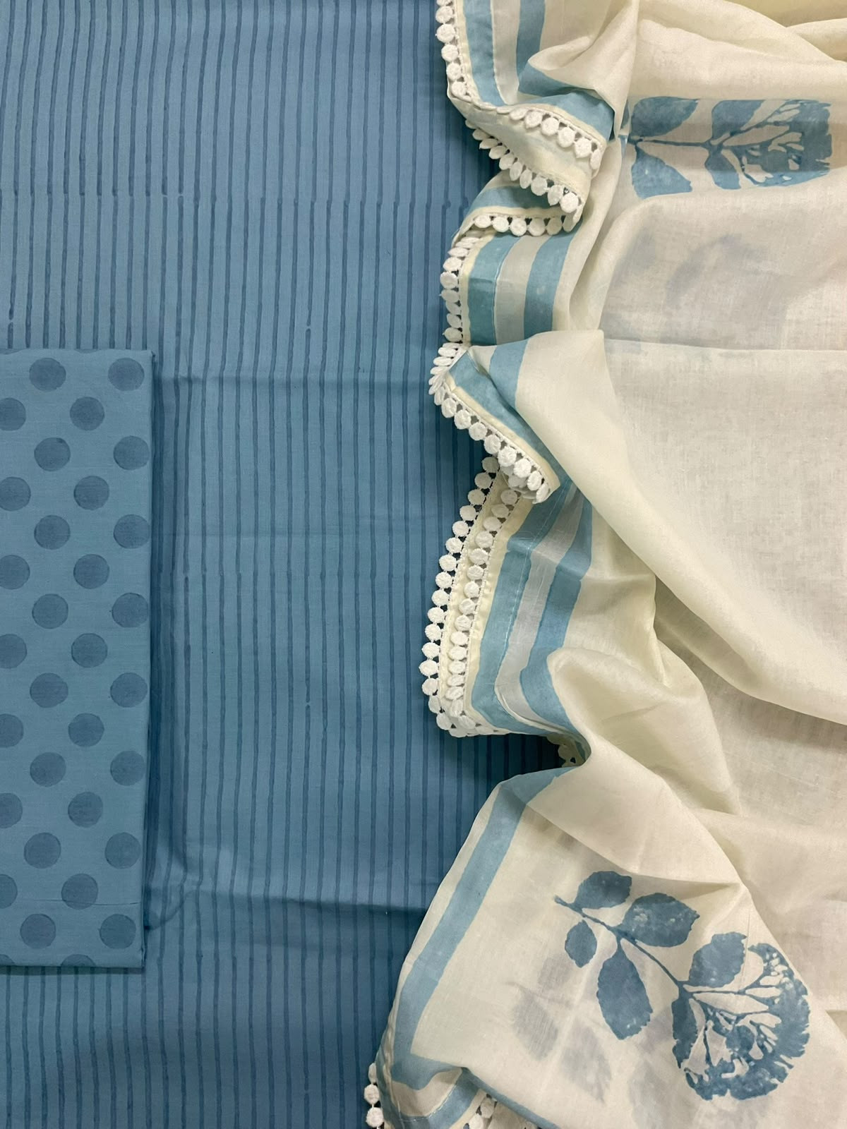 Pure Fine Cotton Printed Suit - Blue