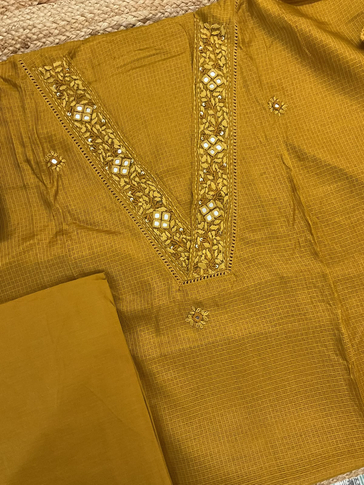 Soft Kota Silk Embroidered Suit - Yellow