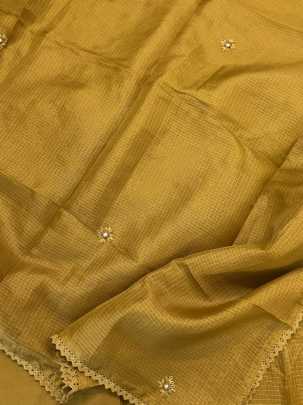 Soft Kota Silk Embroidered Suit - Yellow