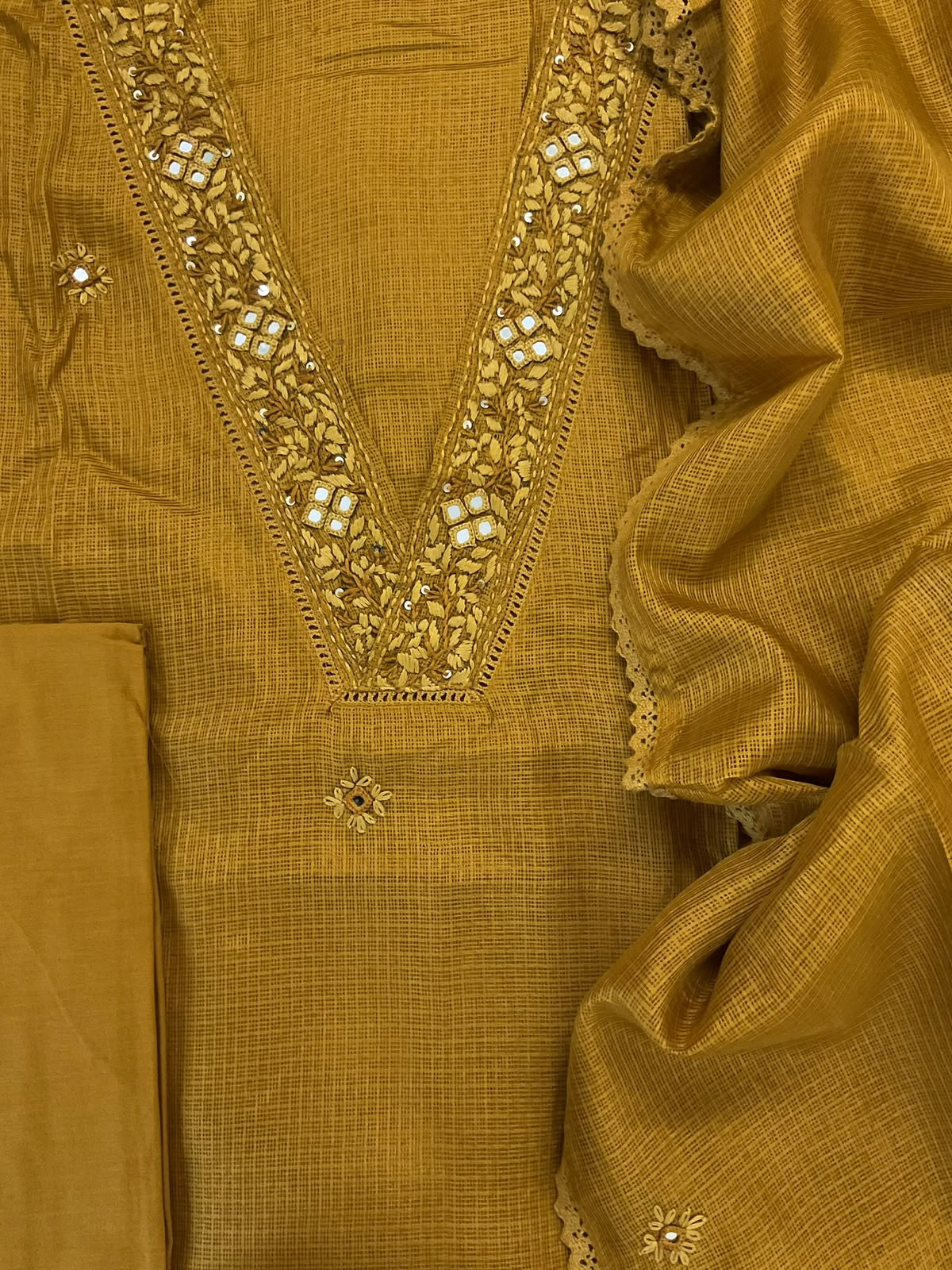 Soft Kota Silk Embroidered Suit - Yellow