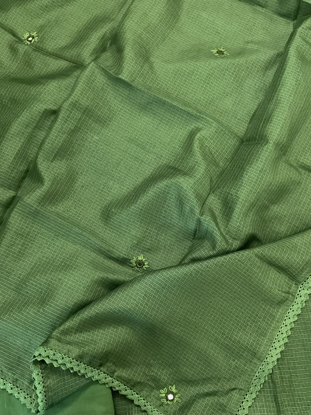 Soft Kota Silk Embroidered Suit - Green