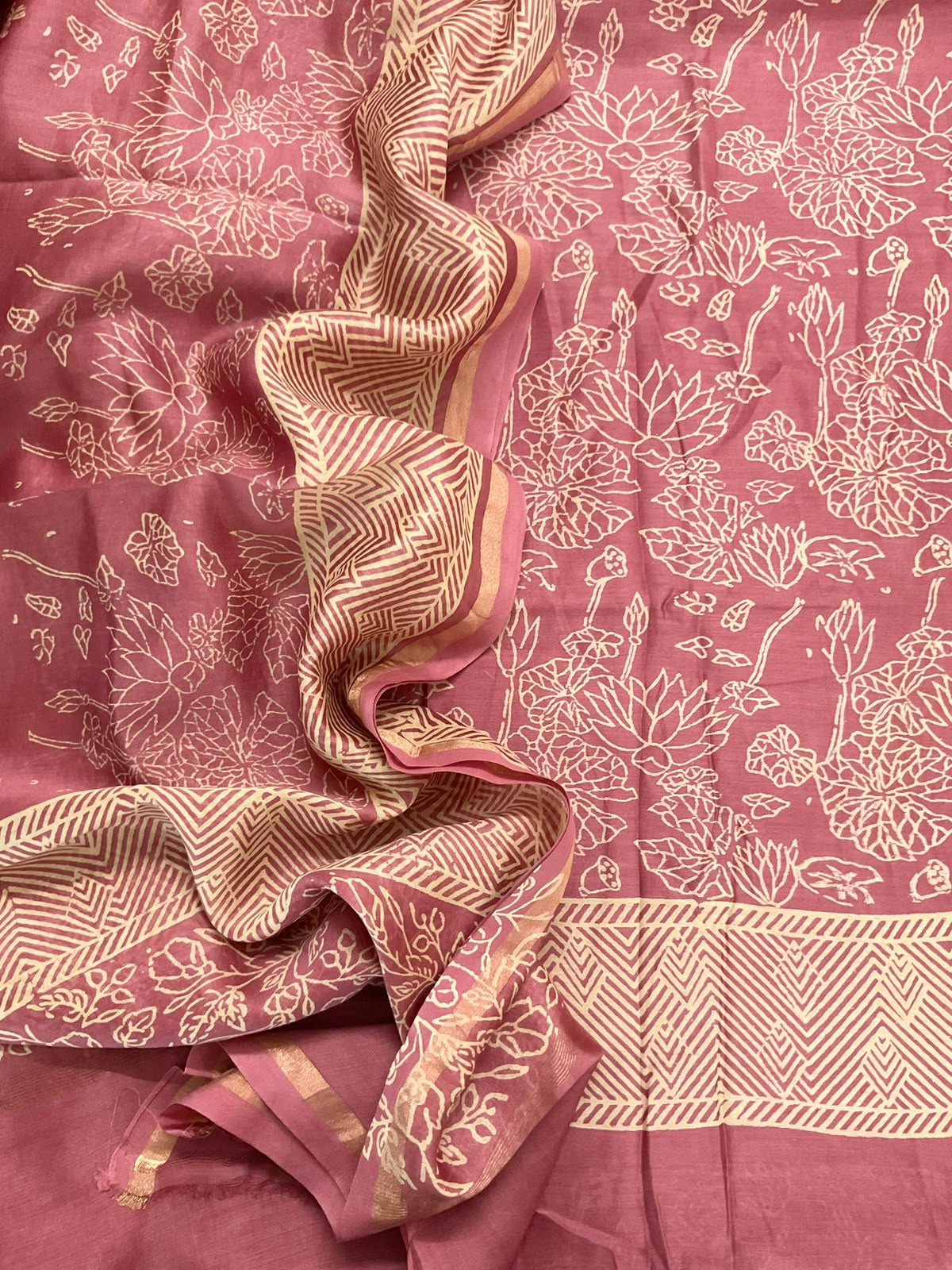 Pure Mul Chanderi Printed Suit - Onion Pink