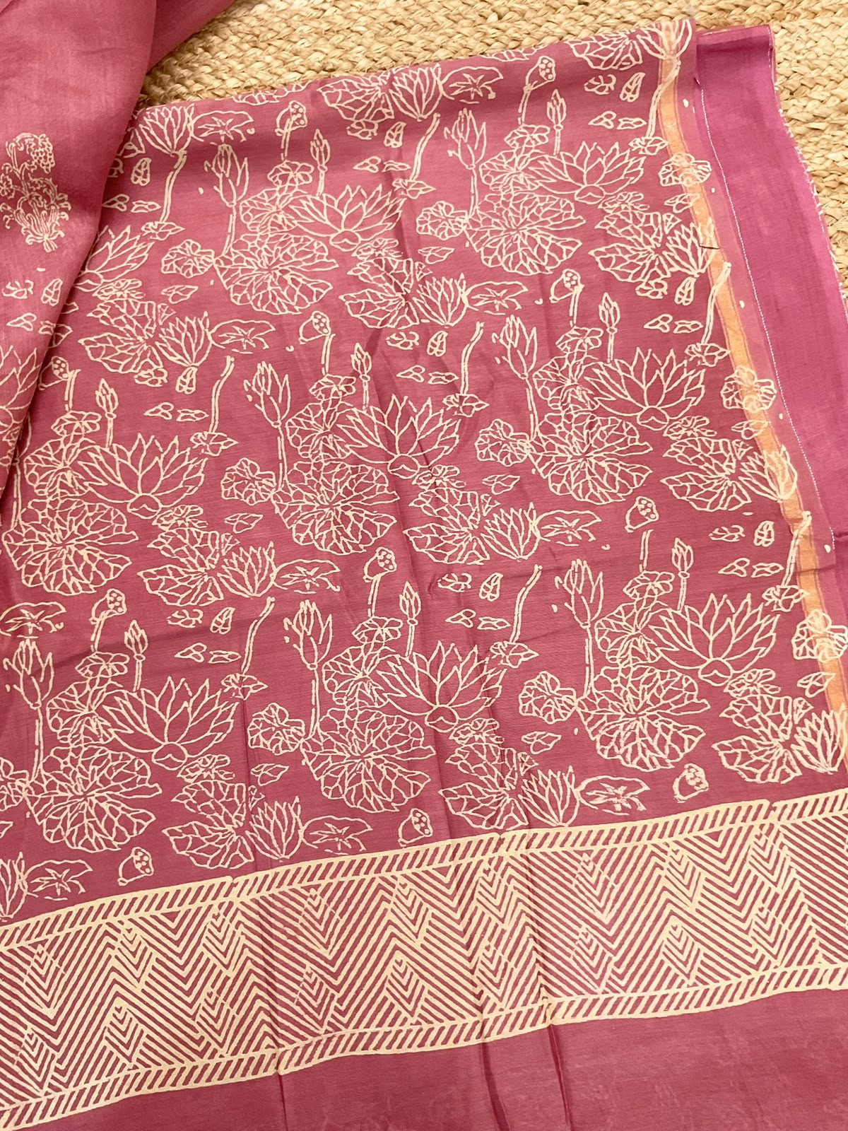 Pure Mul Chanderi Printed Suit - Onion Pink