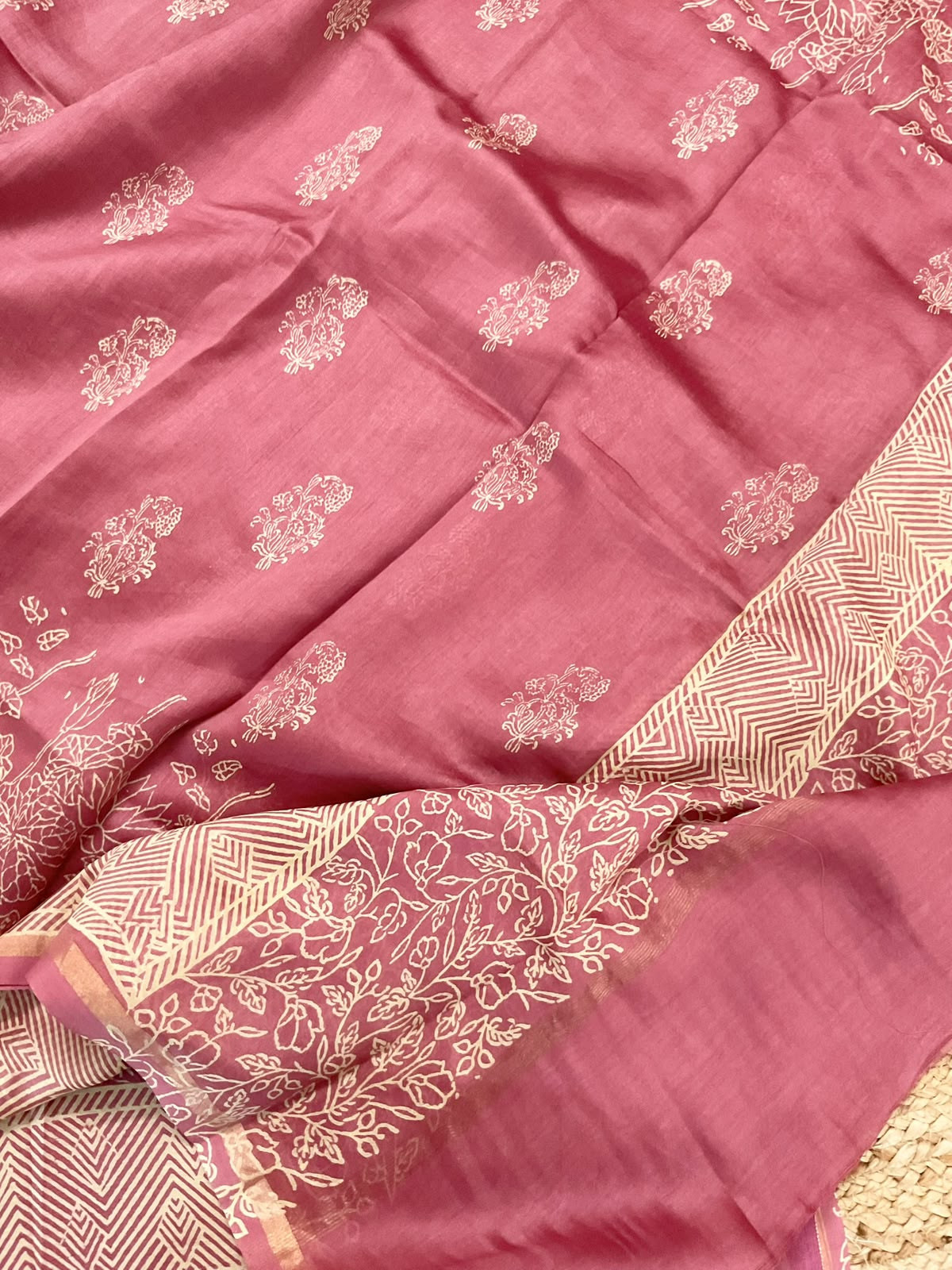 Pure Mul Chanderi Printed Suit - Onion Pink