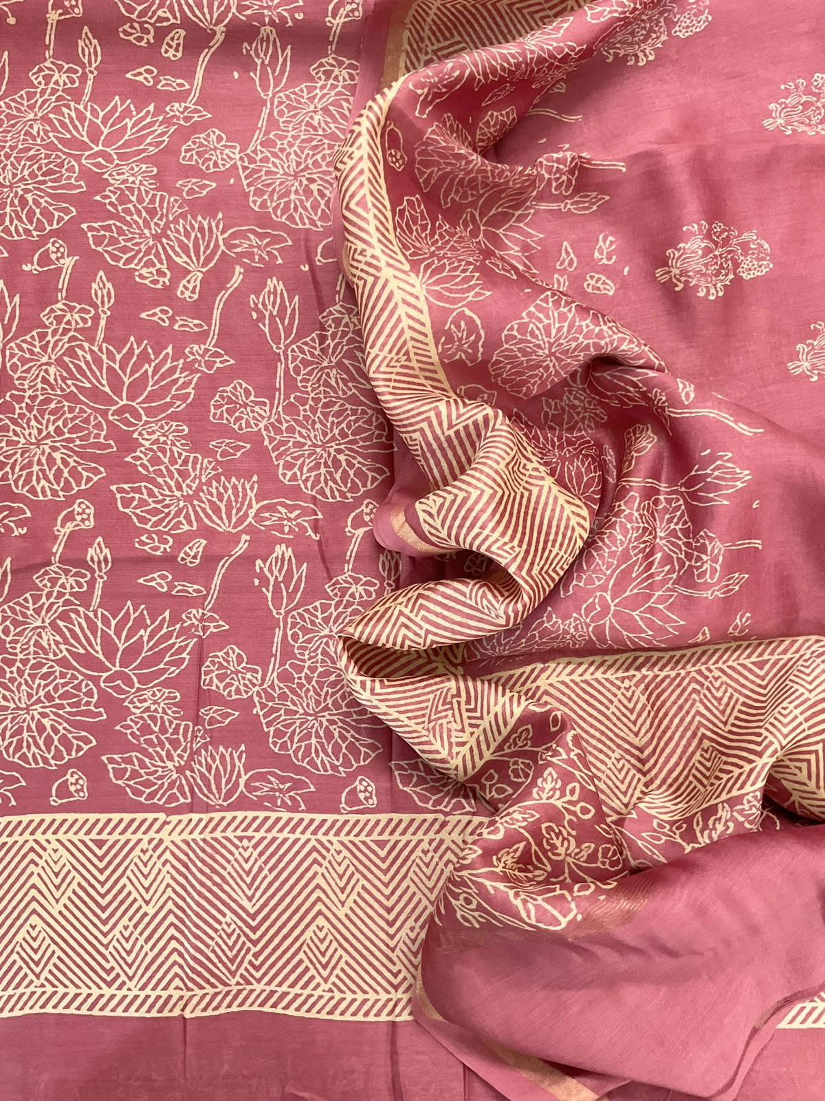 Pure Mul Chanderi Printed Suit - Onion Pink