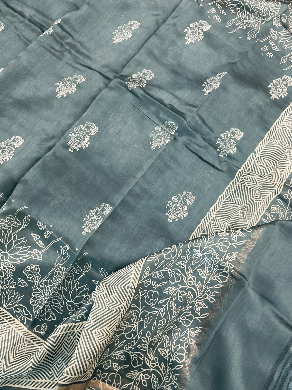 Pure Mul Chanderi Printed Suit - Grey