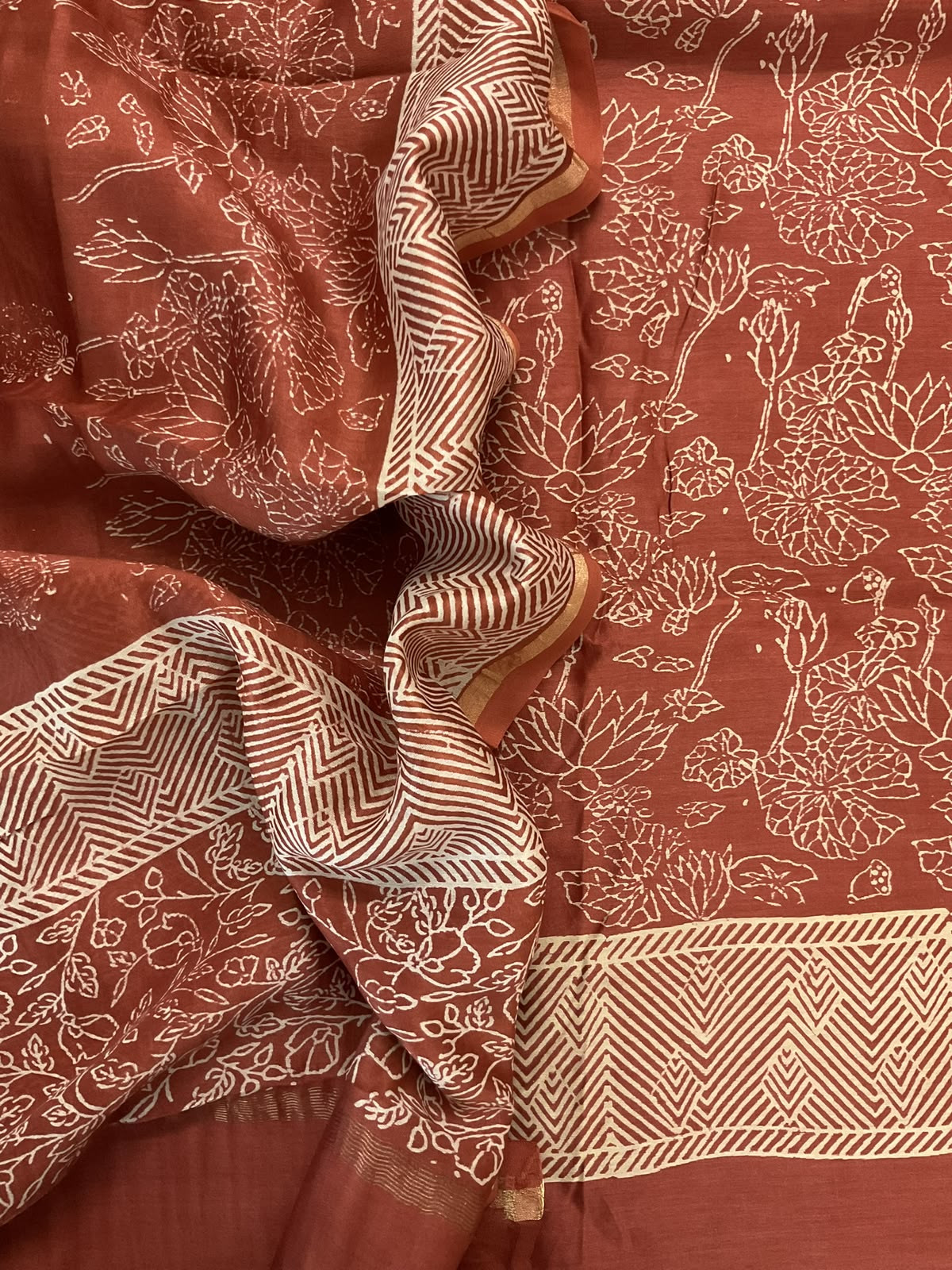Pure Mul Chanderi Printed Suit - Rustic Brown
