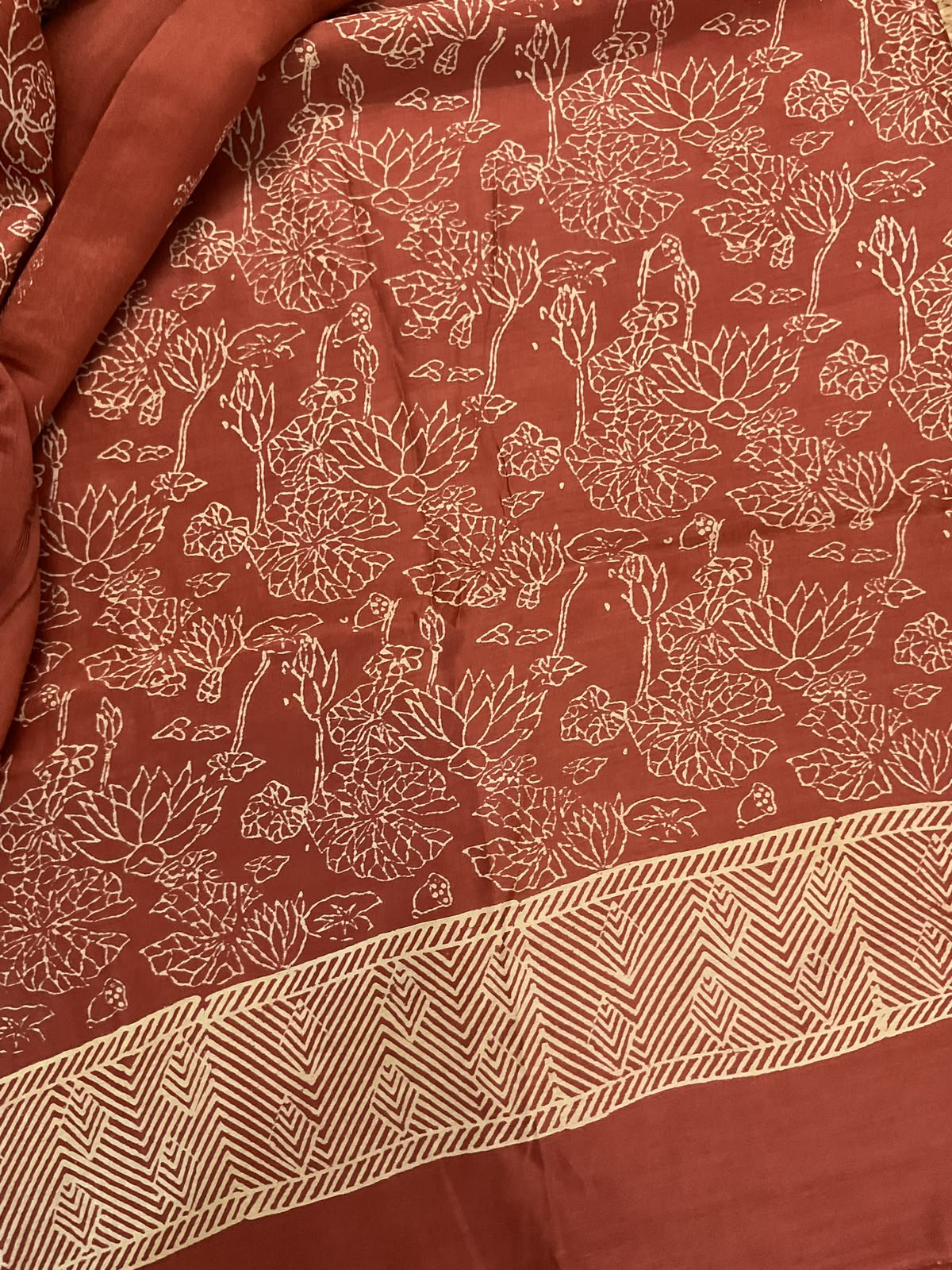 Pure Mul Chanderi Printed Suit - Rustic Brown