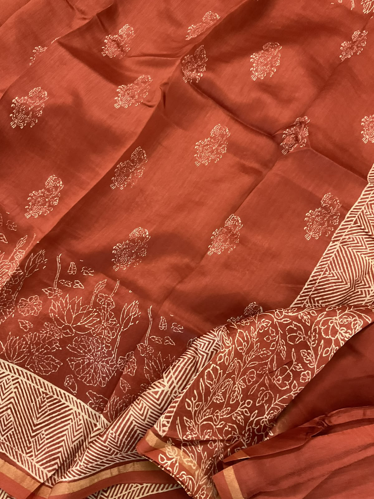 Pure Mul Chanderi Printed Suit - Rustic Brown