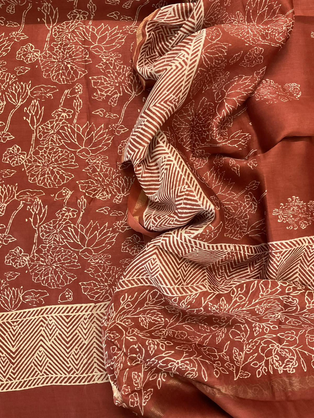 Pure Mul Chanderi Printed Suit - Rustic Brown