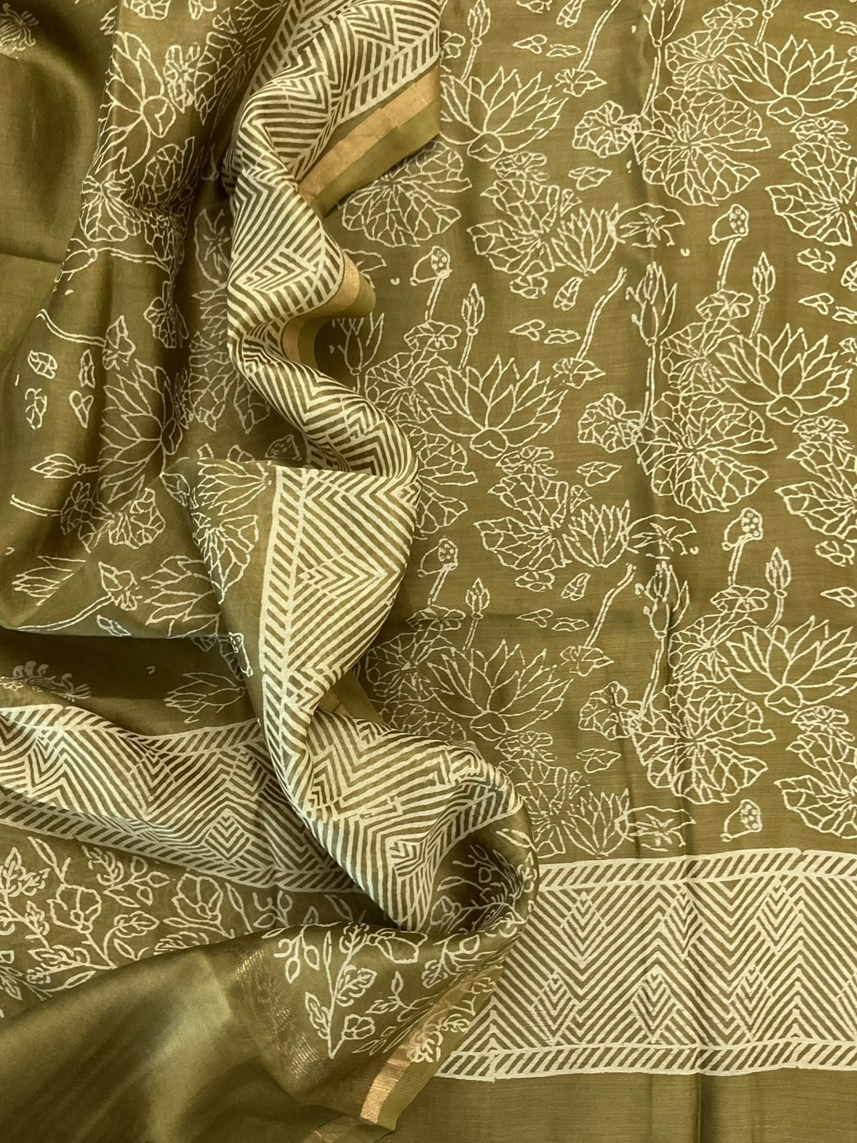 Pure Mul Chanderi Printed Suit - Green