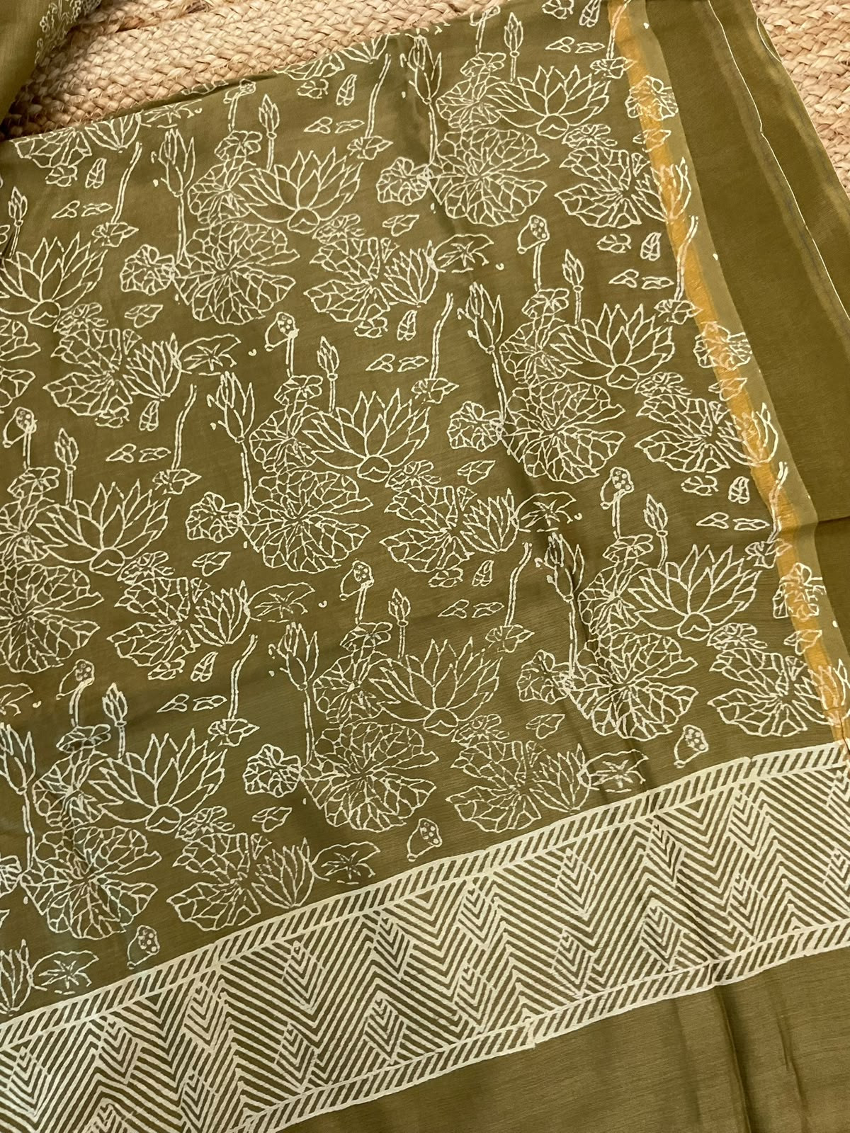 Pure Mul Chanderi Printed Suit - Green