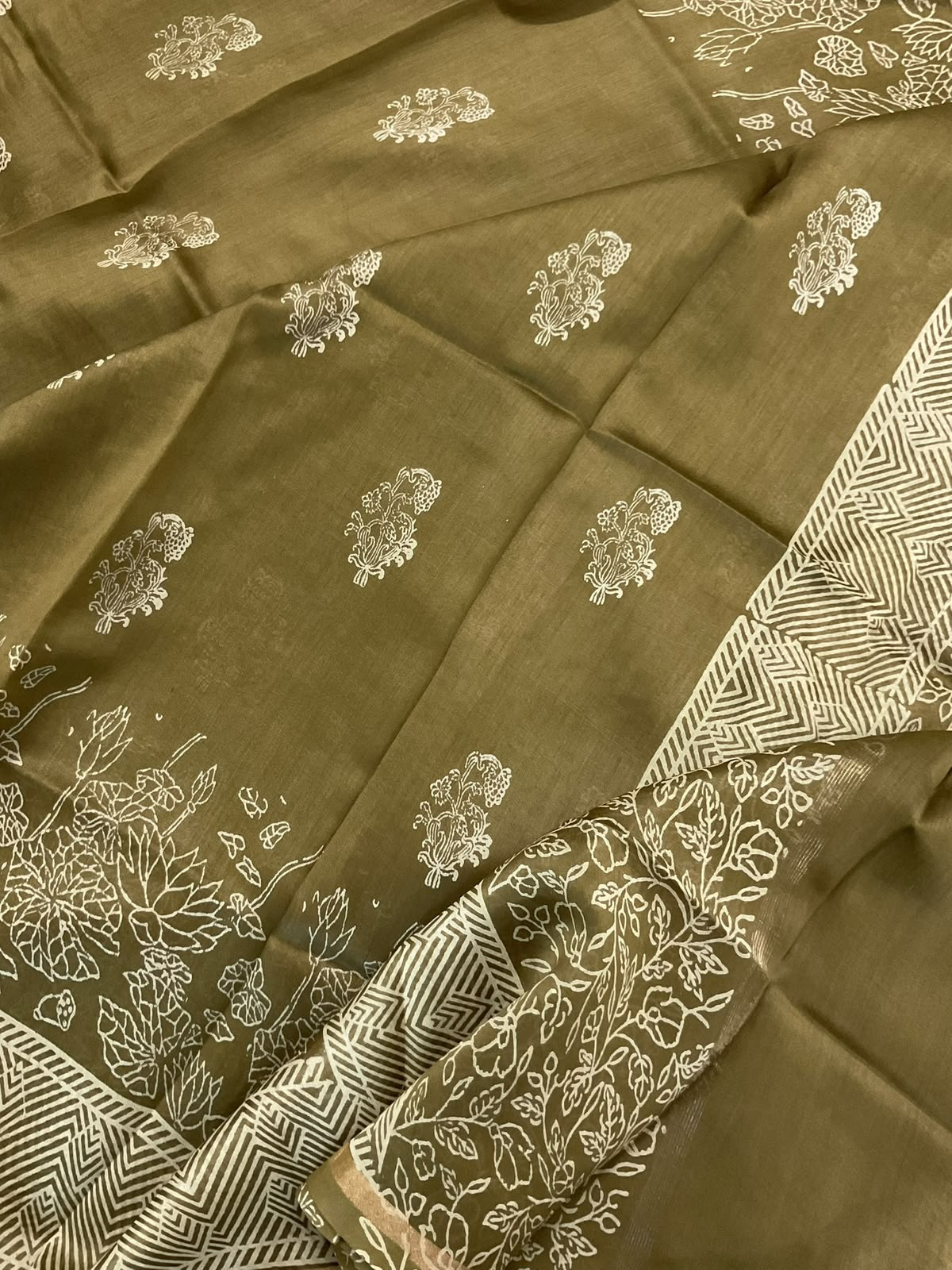 Pure Mul Chanderi Printed Suit - Green