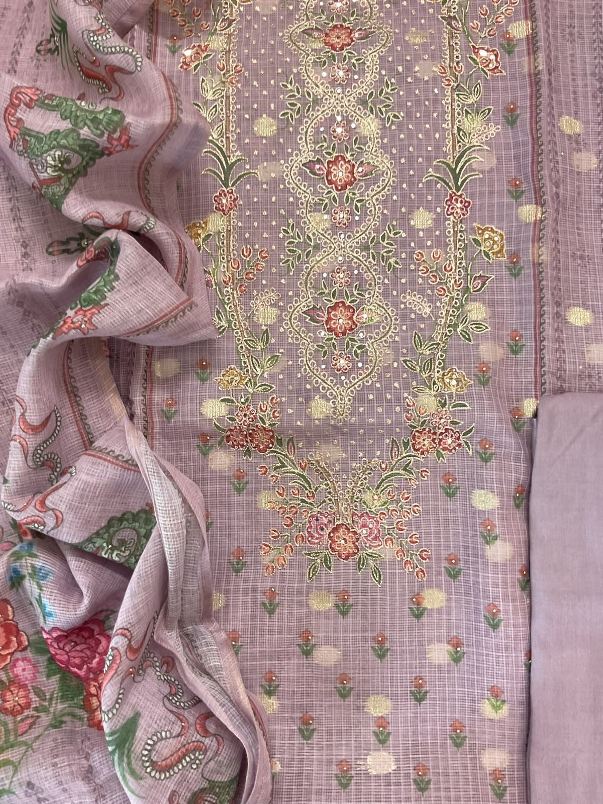 Soft Kota Silk Printed Banarasi Weaved Embroidered Suit - Onion Pink