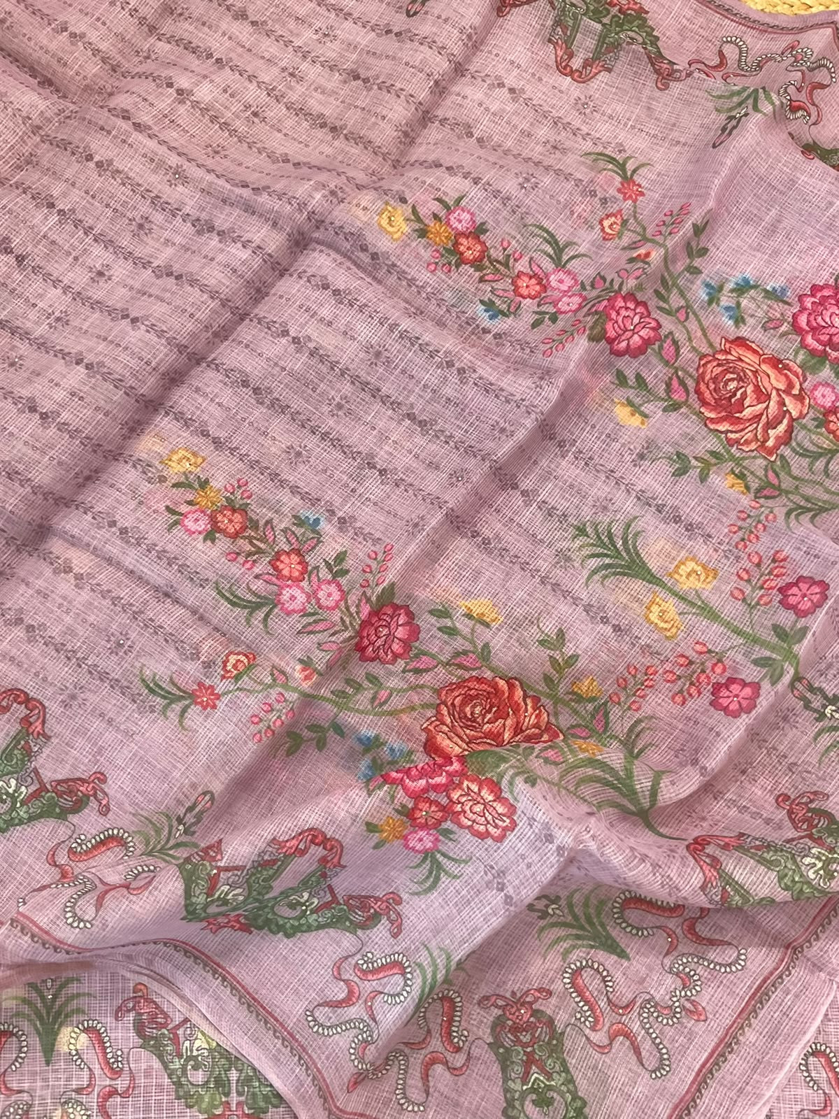 Soft Kota Silk Printed Banarasi Weaved Embroidered Suit - Onion Pink