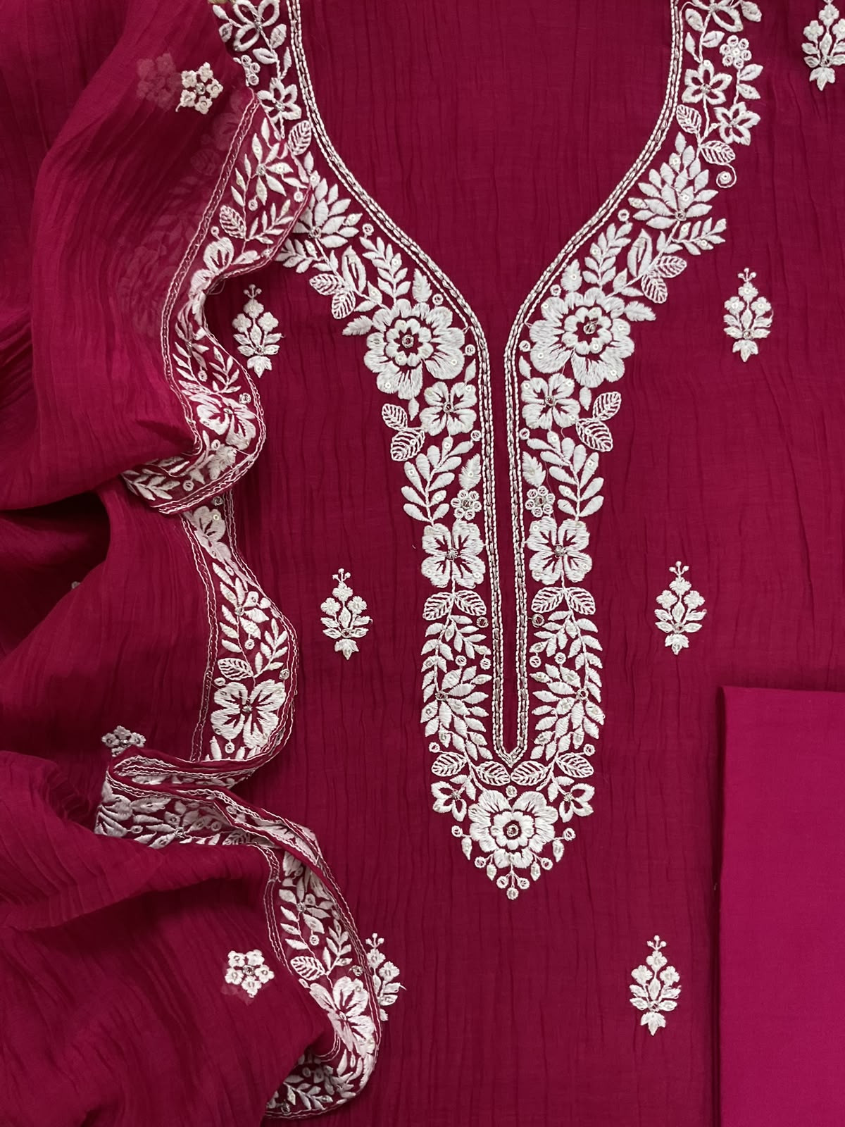 Pure Chanderi Embroidered Suit - Maroon