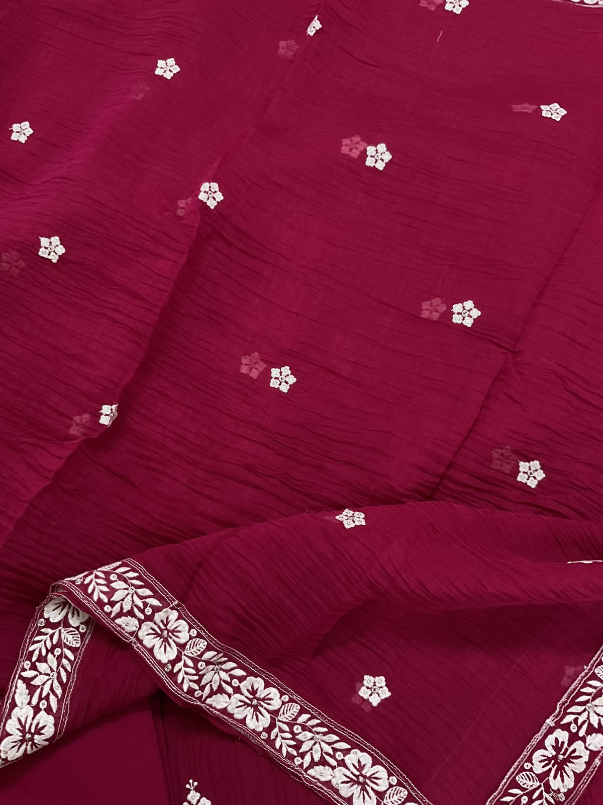 Pure Chanderi Embroidered Suit - Maroon