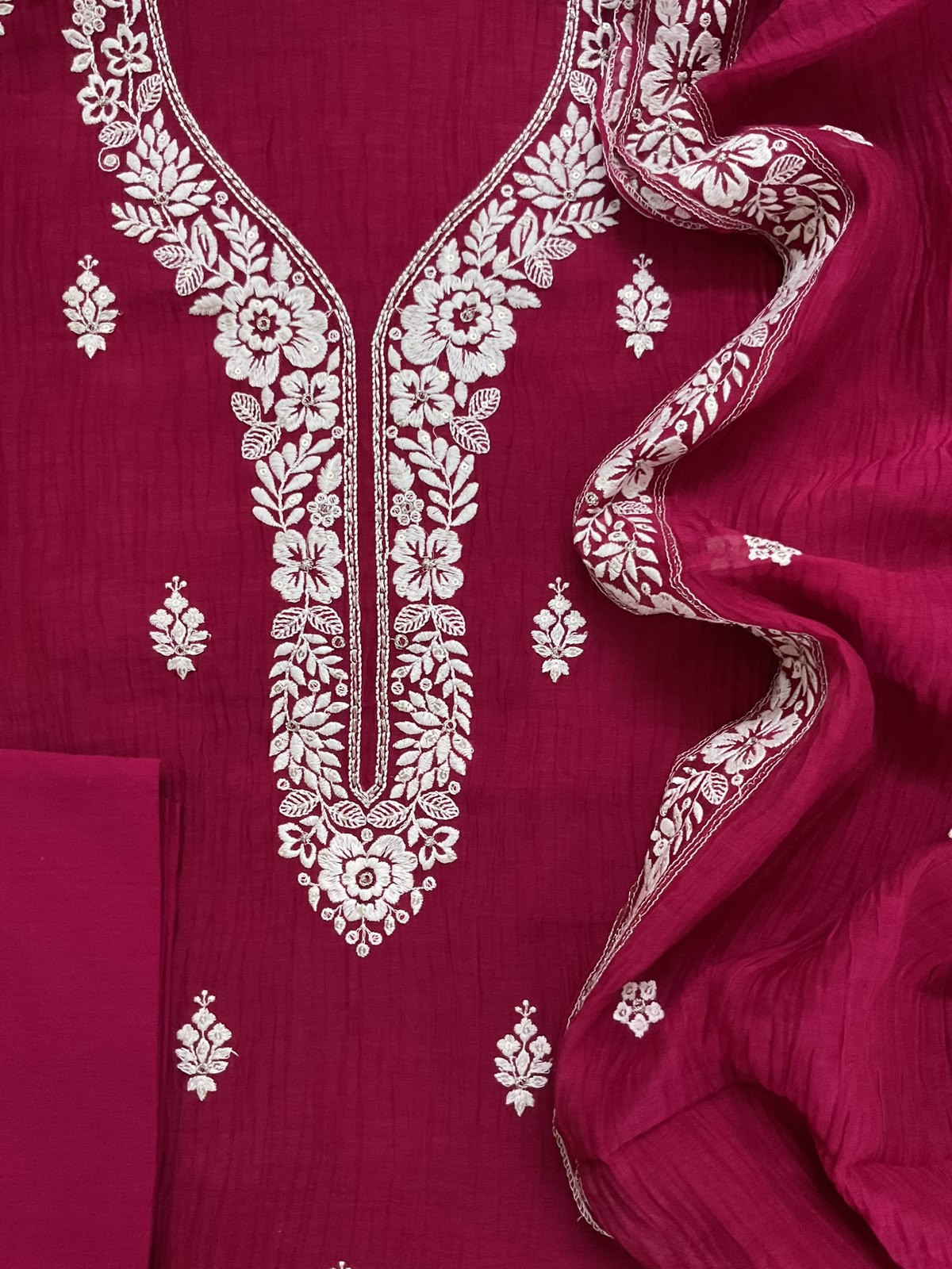 Pure Chanderi Embroidered Suit - Maroon