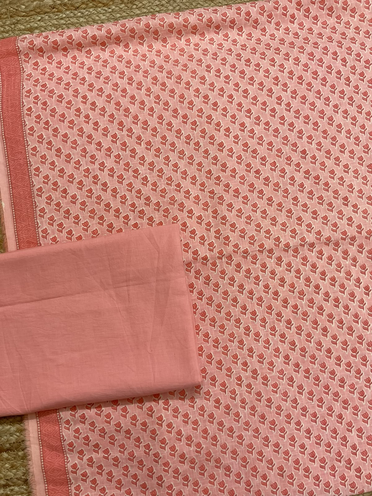 Pure Linen Jute Cotton Printed Suit - Peach