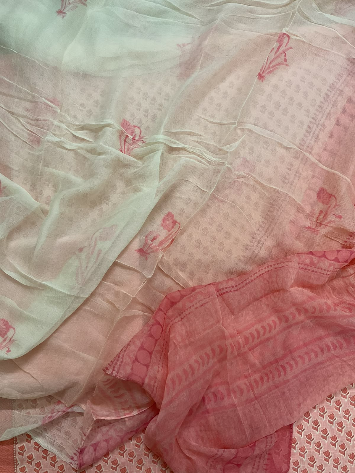 Pure Linen Jute Cotton Printed Suit - Peach