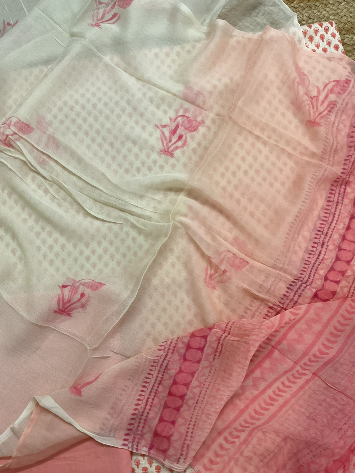 Pure Linen Jute Cotton Printed Suit - Cream