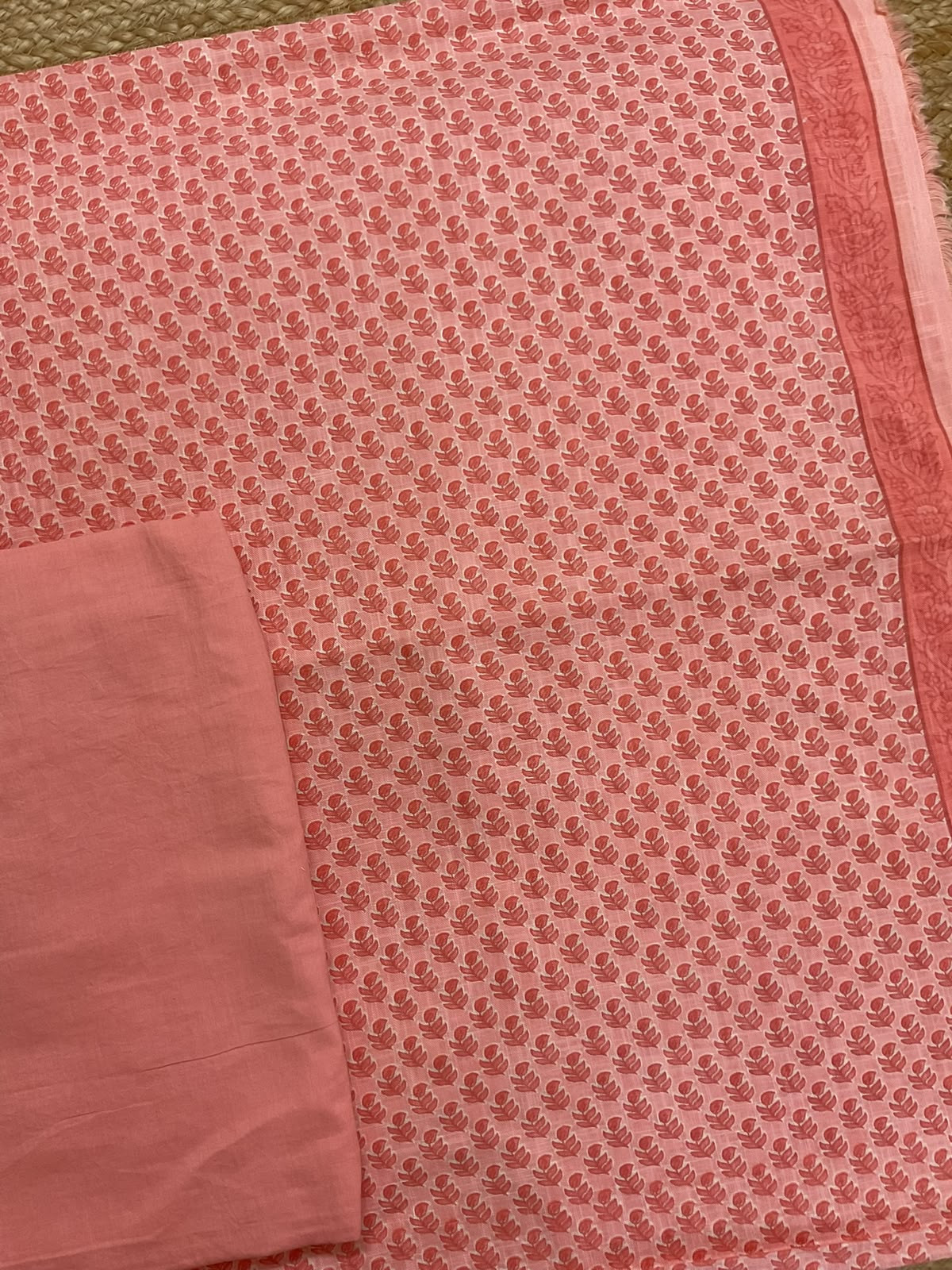 Pure Linen Jute Cotton Printed Suit - Peach