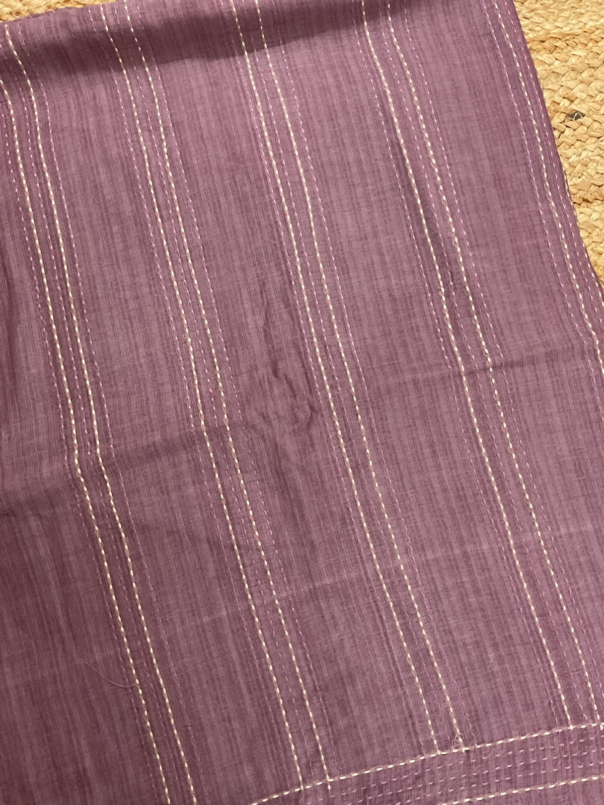 Pure Maheshwari Silk Printed Kantha Work Suit - Mauve