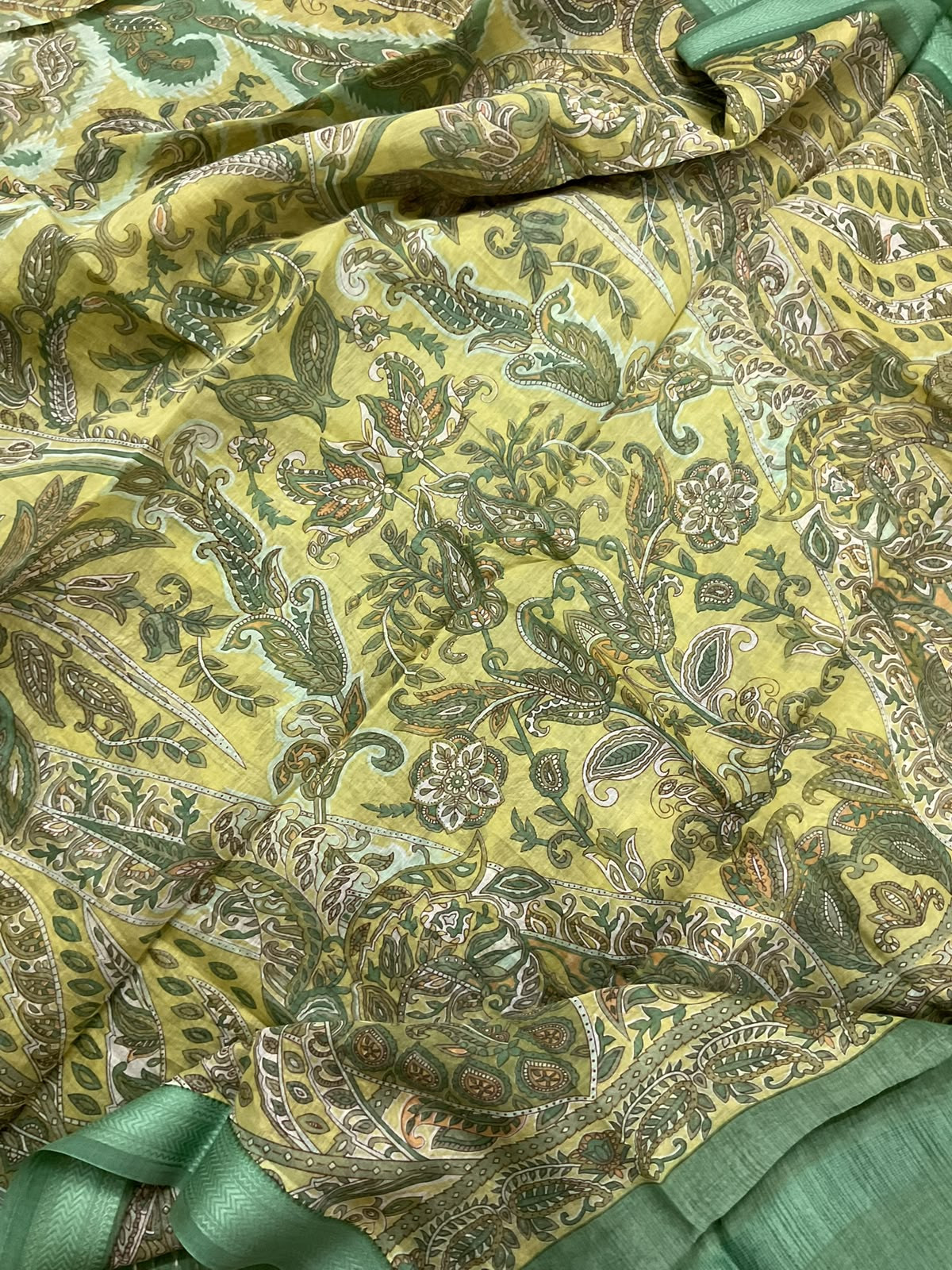 Pure Maheshwari Silk Printed Kantha Work Suit - Green