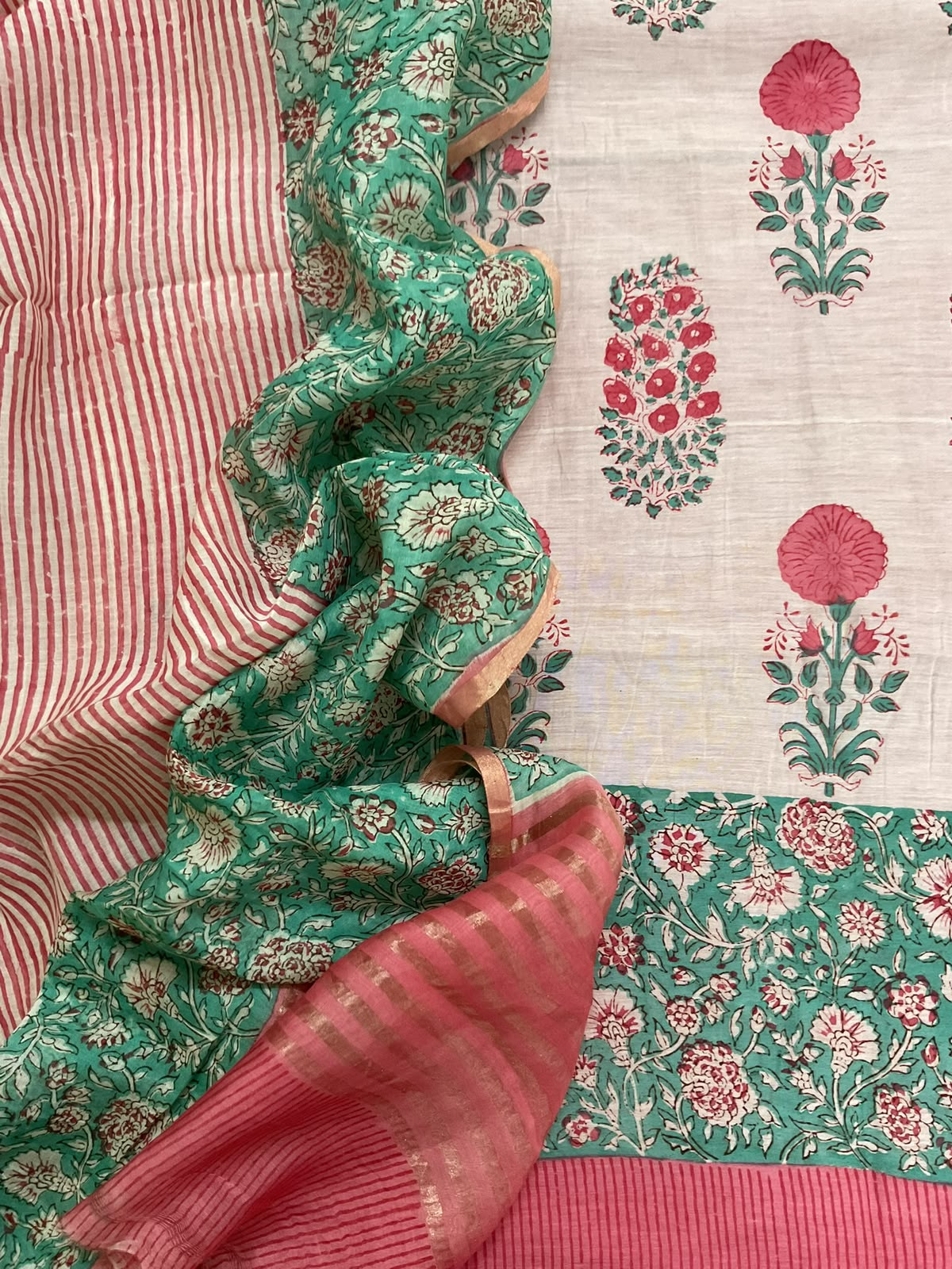 Pure Mul Chanderi Printed Suit - Cream