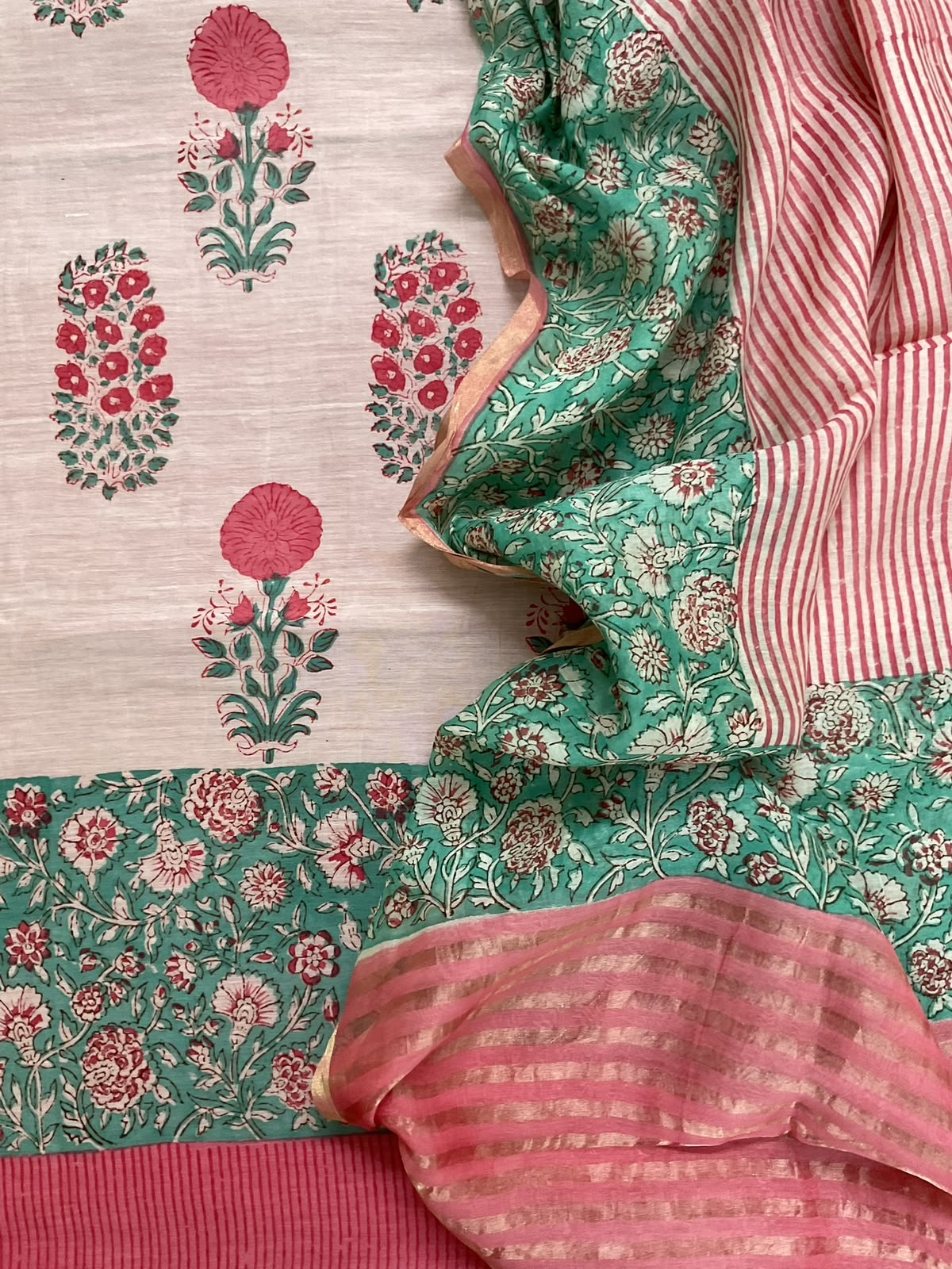 Pure Mul Chanderi Printed Suit - Cream