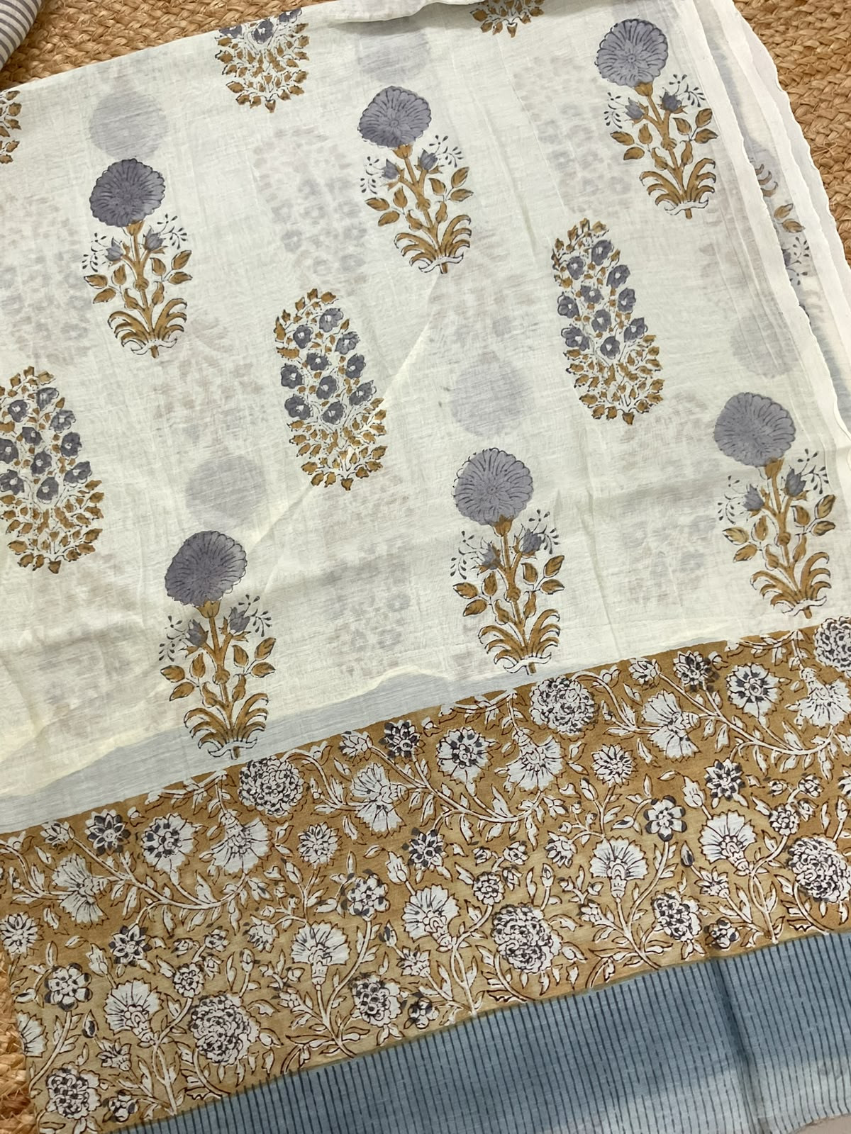 Pure Mul Chanderi Printed Suit - Cream