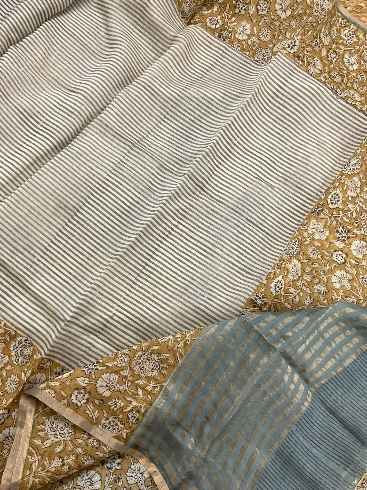 Pure Mul Chanderi Printed Suit - Cream