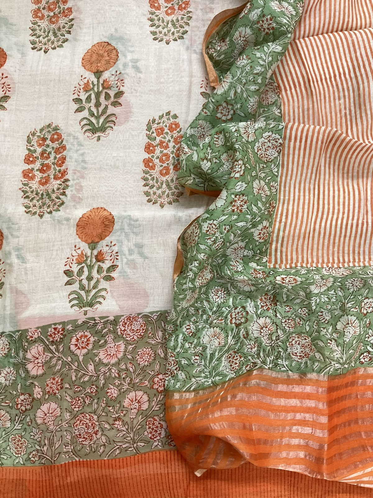 Pure Mul Chanderi Printed Suit - Cream