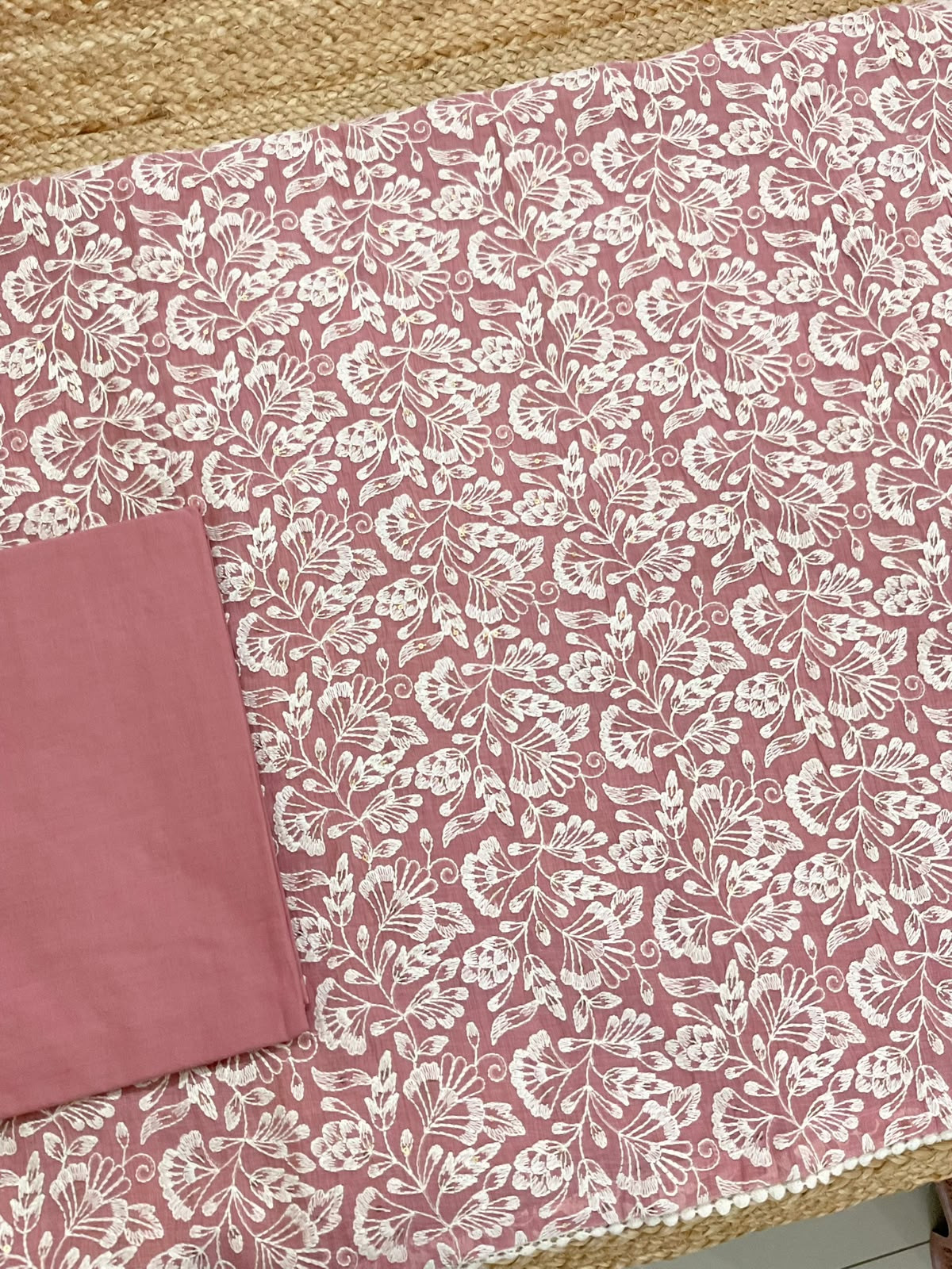 Pure Slub Chanderi Embroidered Suit - Pink