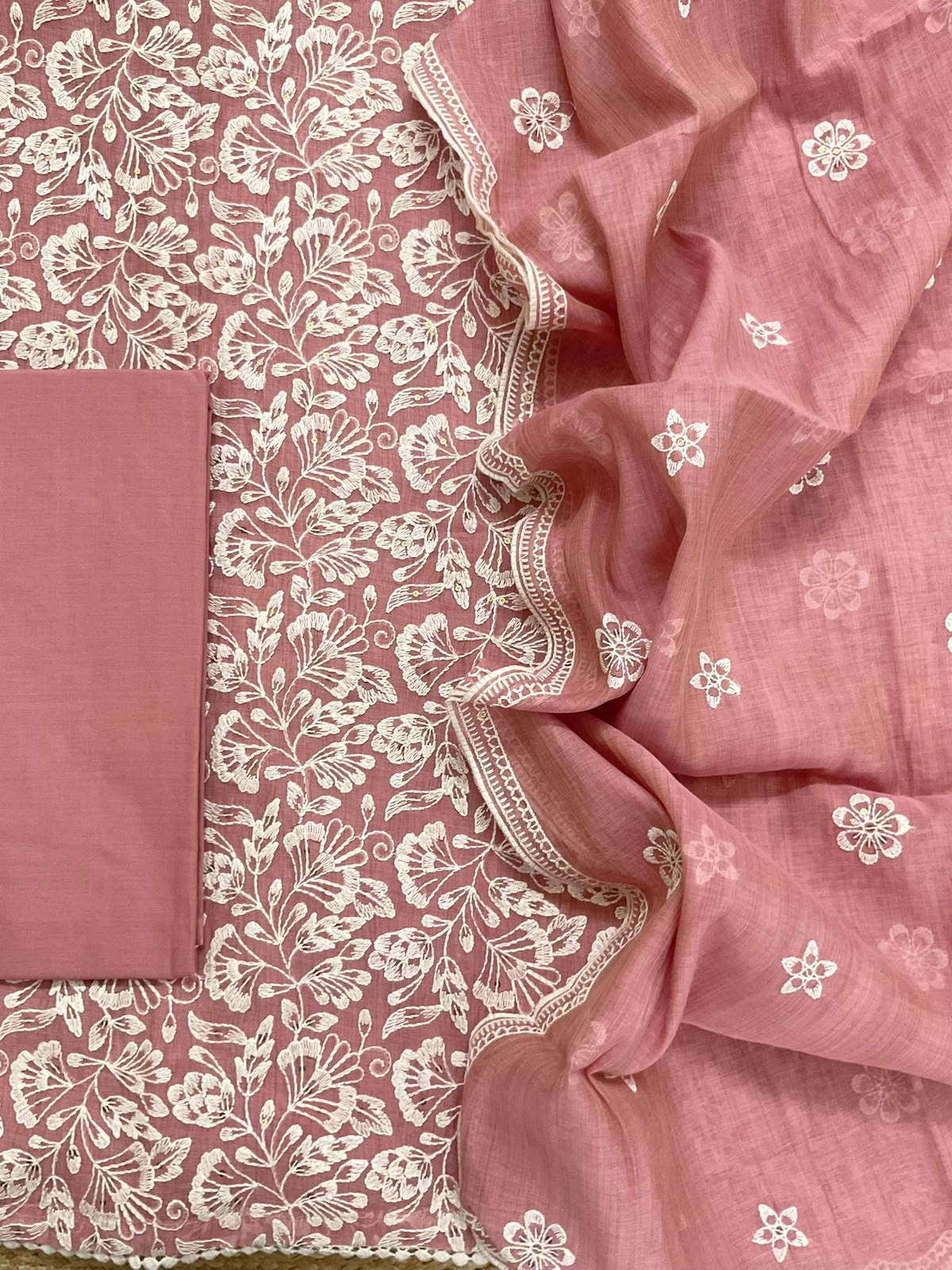 Pure Slub Chanderi Embroidered Suit - Pink