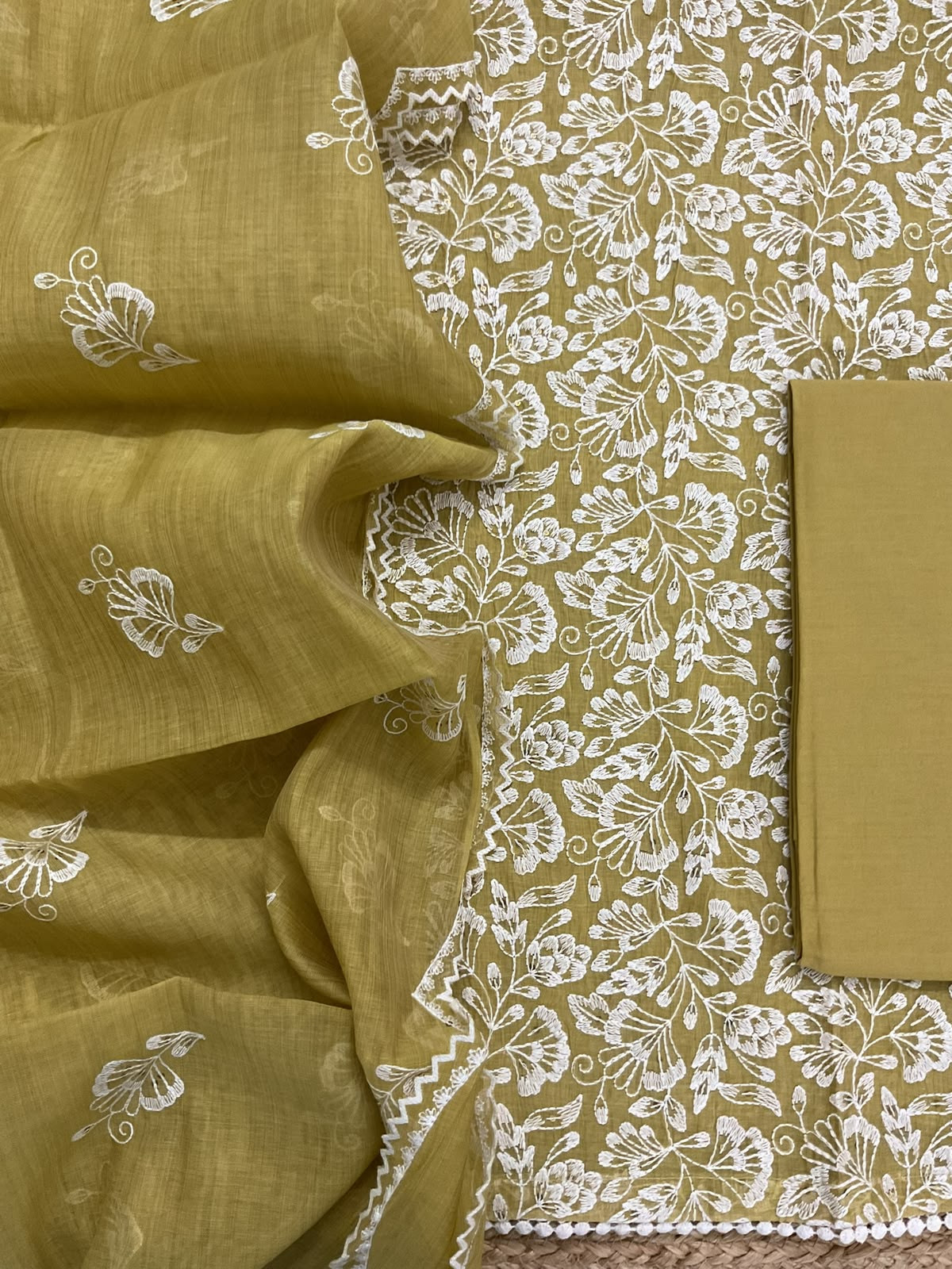 Pure Slub Chanderi Embroidered Suit - Yellow