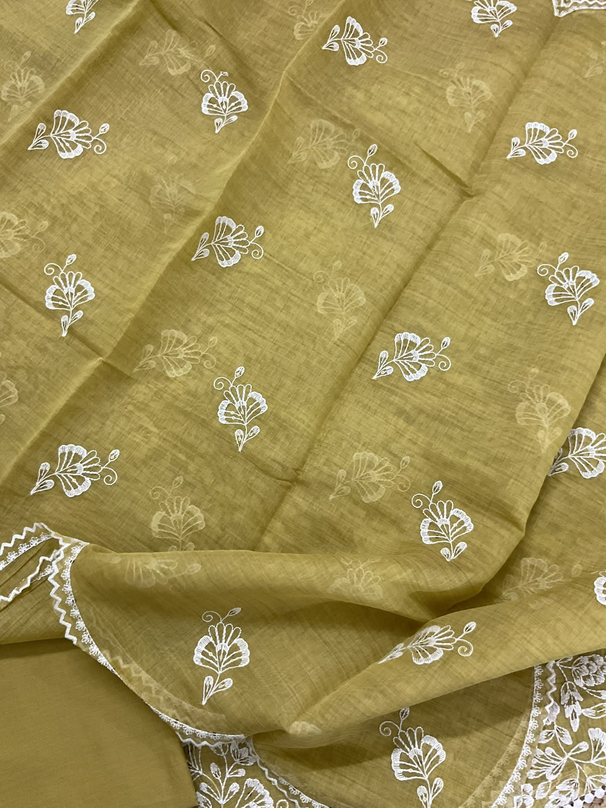 Pure Slub Chanderi Embroidered Suit - Yellow