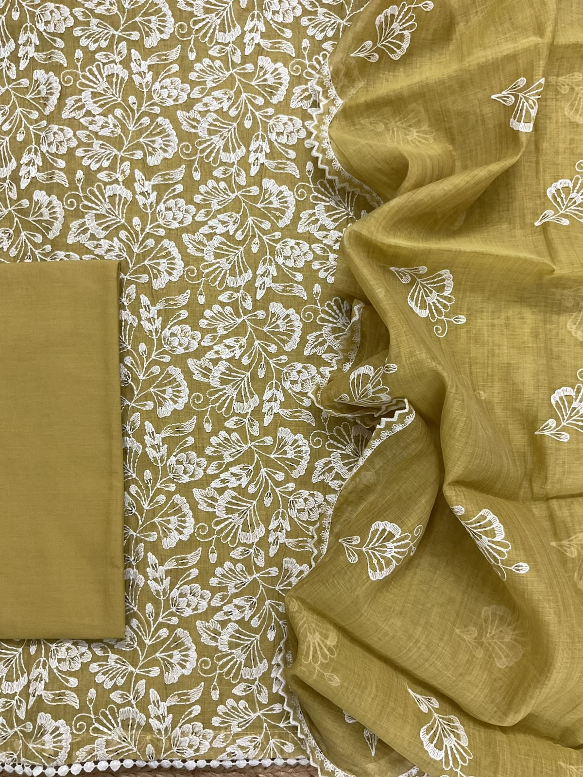 Pure Slub Chanderi Embroidered Suit - Yellow