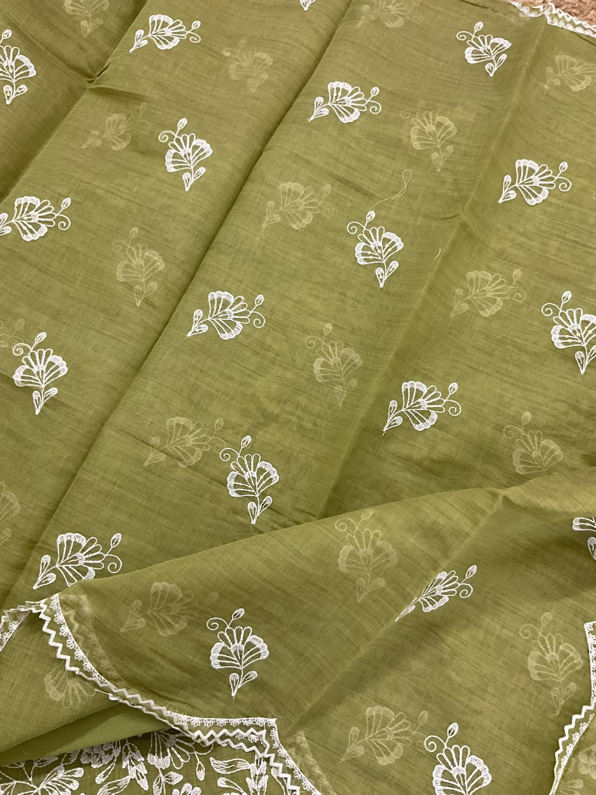 Pure Slub Chanderi Embroidered Suit - Green