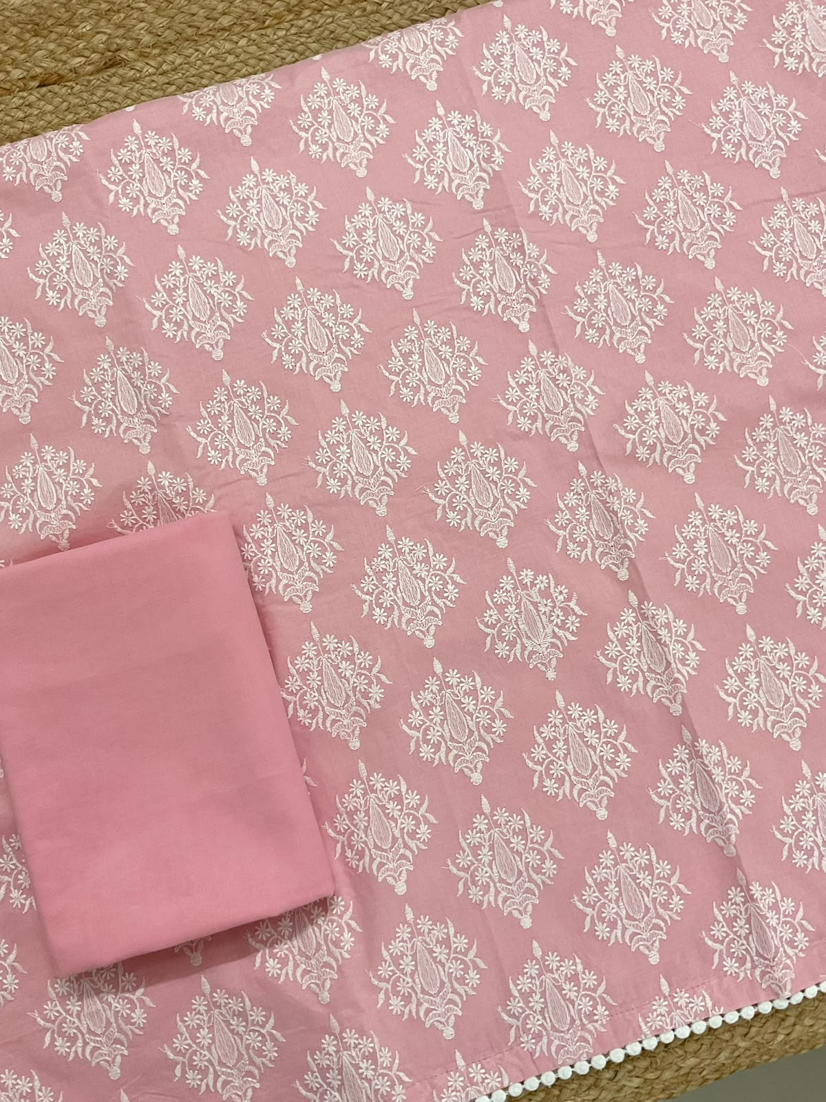 Pure Cotton Printed Embroidered Suit - Pink